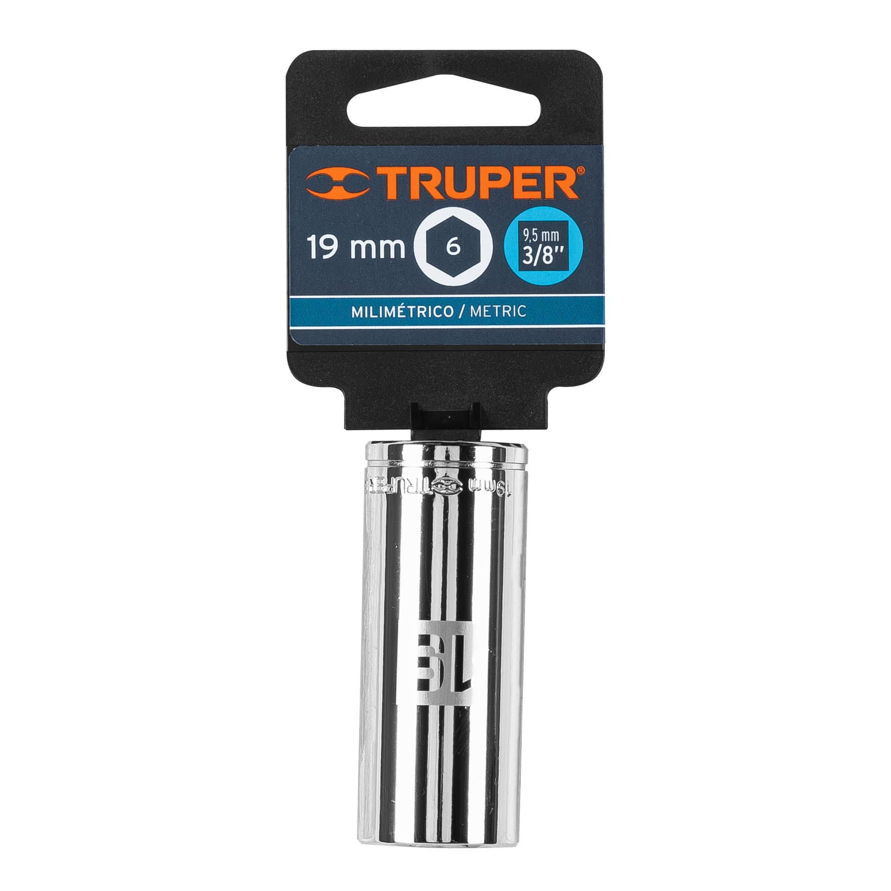 Dado largo de 19 mm, 6 puntas, cuadro 3/8", TRUPER