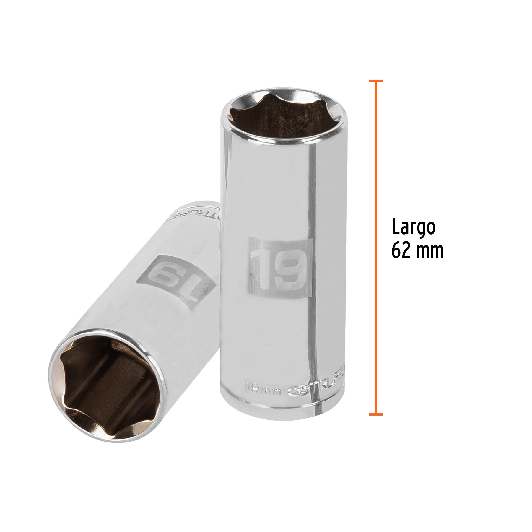 Dado largo de 19 mm, 6 puntas, cuadro 3/8", TRUPER