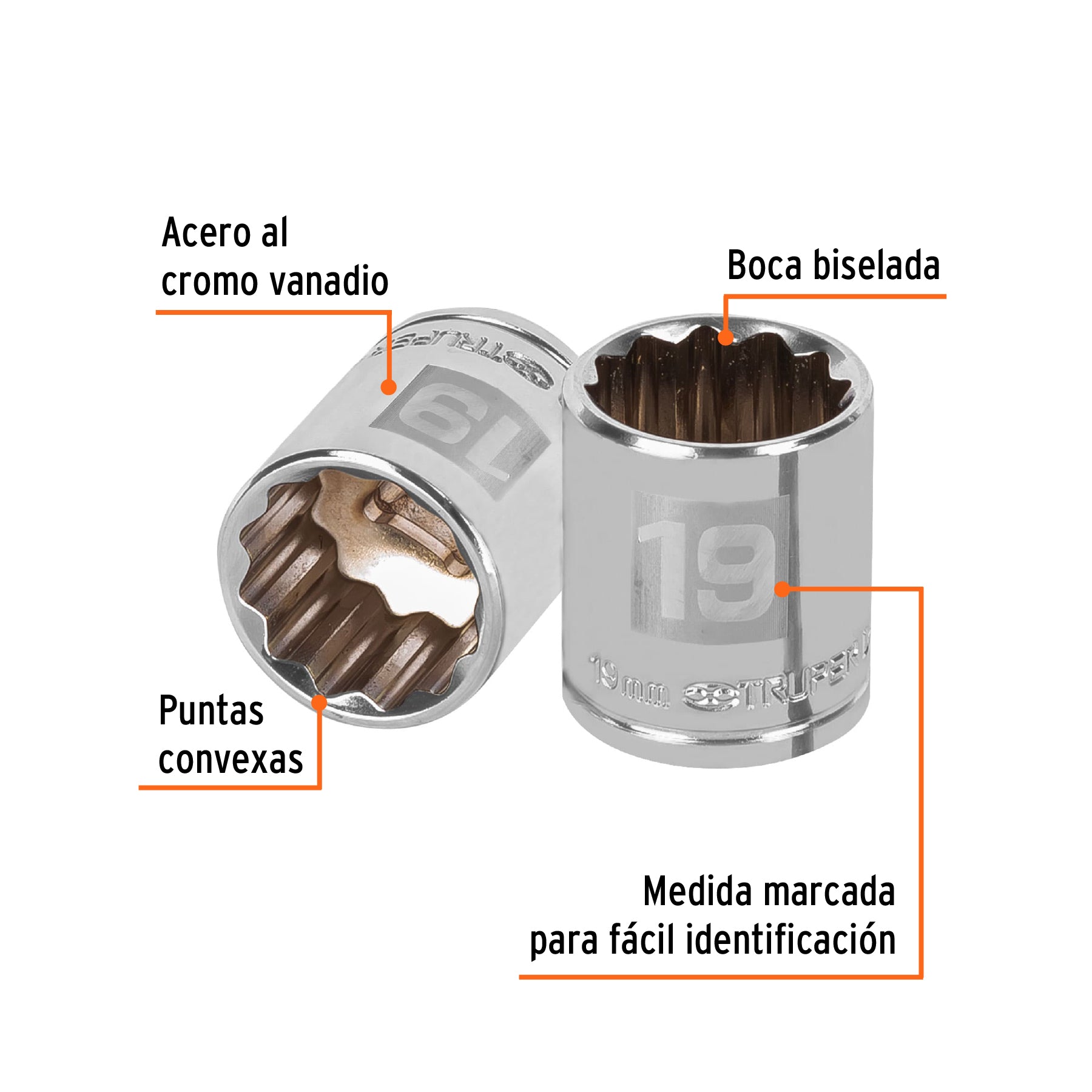 Dado de 19 mm, 12 puntas, cuadro 3/8", TRUPER