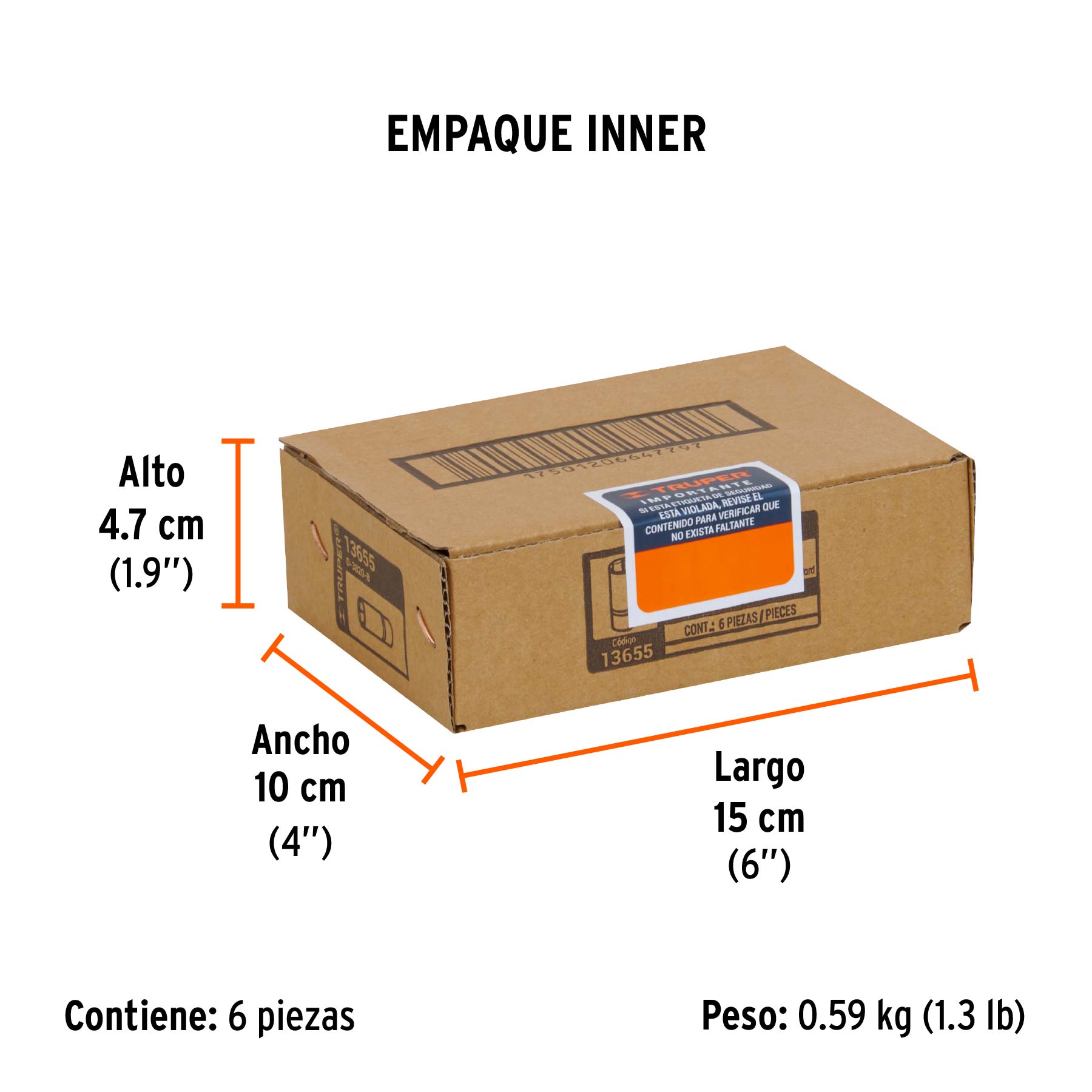 Dado para bujías de 5/8", 6 puntas, cuadro 3/8", TRUPER - Empaque