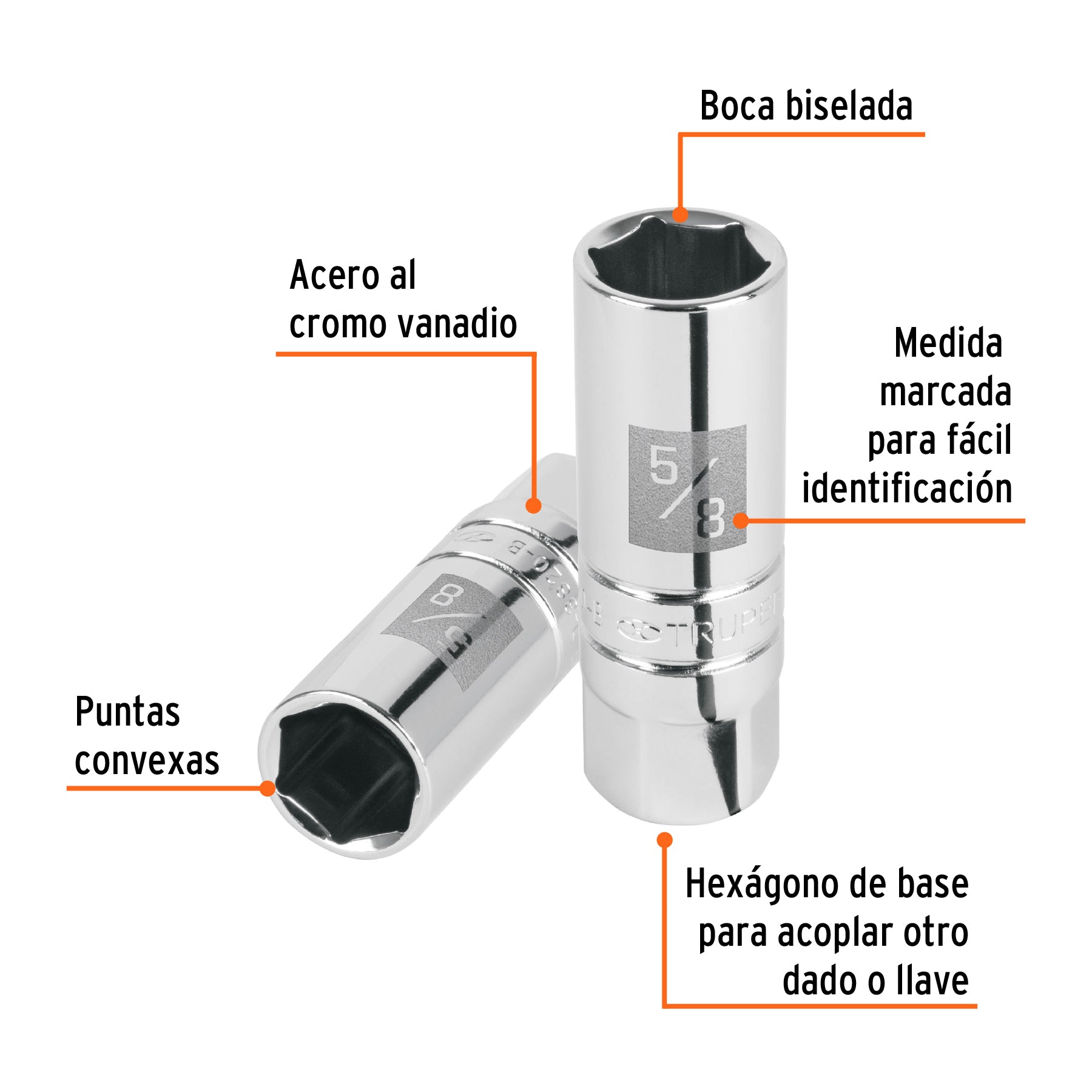 Dado para bujías de 5/8", 6 puntas, cuadro 3/8", TRUPER