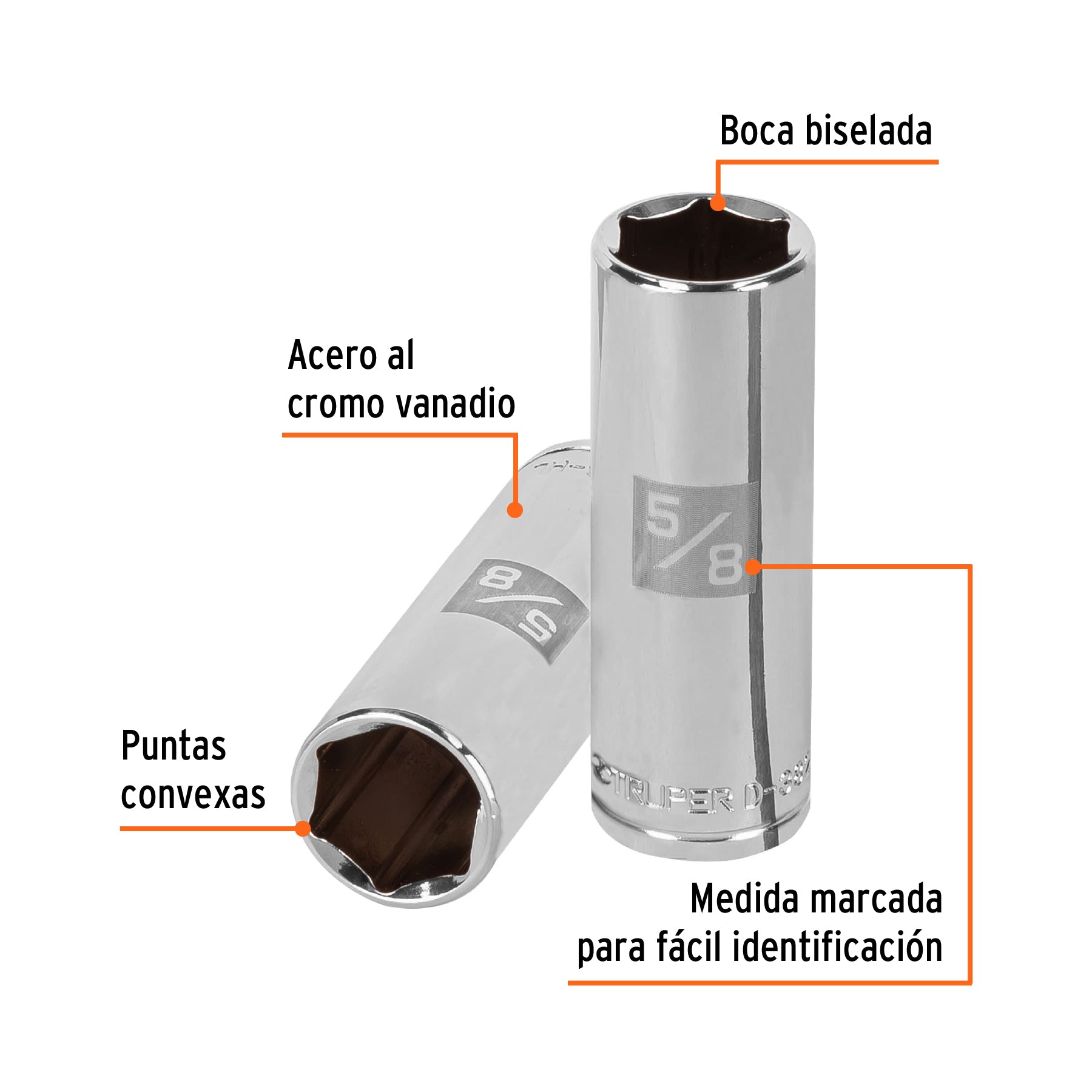 Dado largo de 5/8", 6 puntas, cuadro 3/8", TRUPER