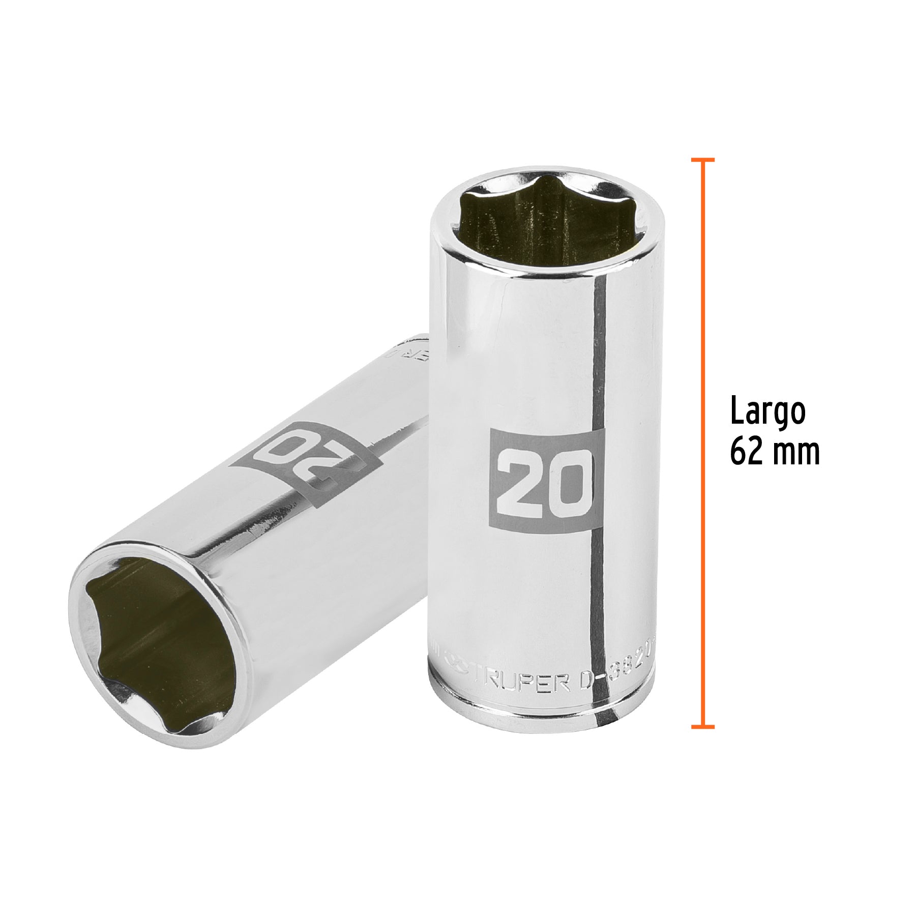 Dado largo de 20 mm, 6 puntas, cuadro 3/8", TRUPER