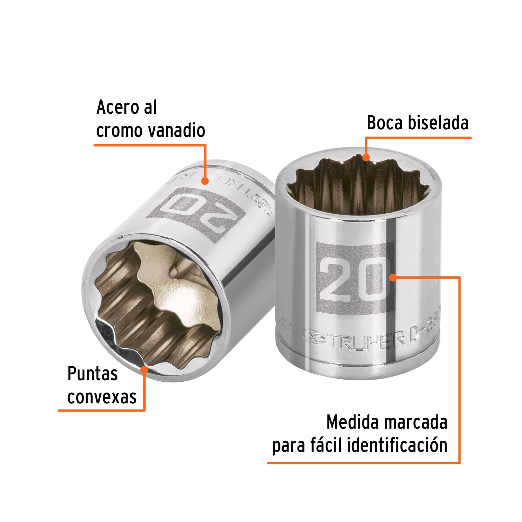Dado de 20 mm, 12 puntas, cuadro 3/8", TRUPER