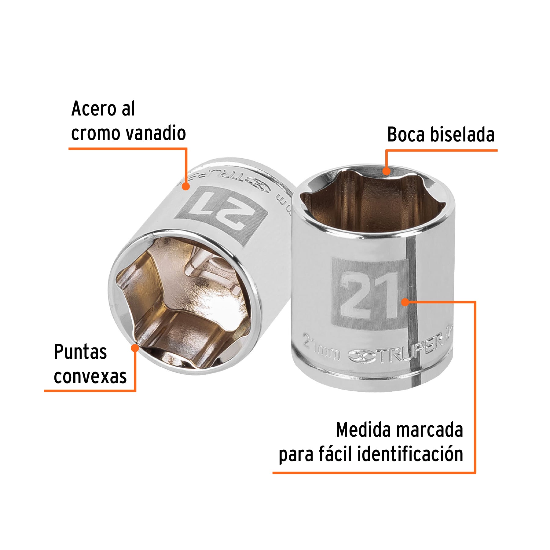 Dado de 21 mm, 6 puntas, cuadro 3/8", TRUPER