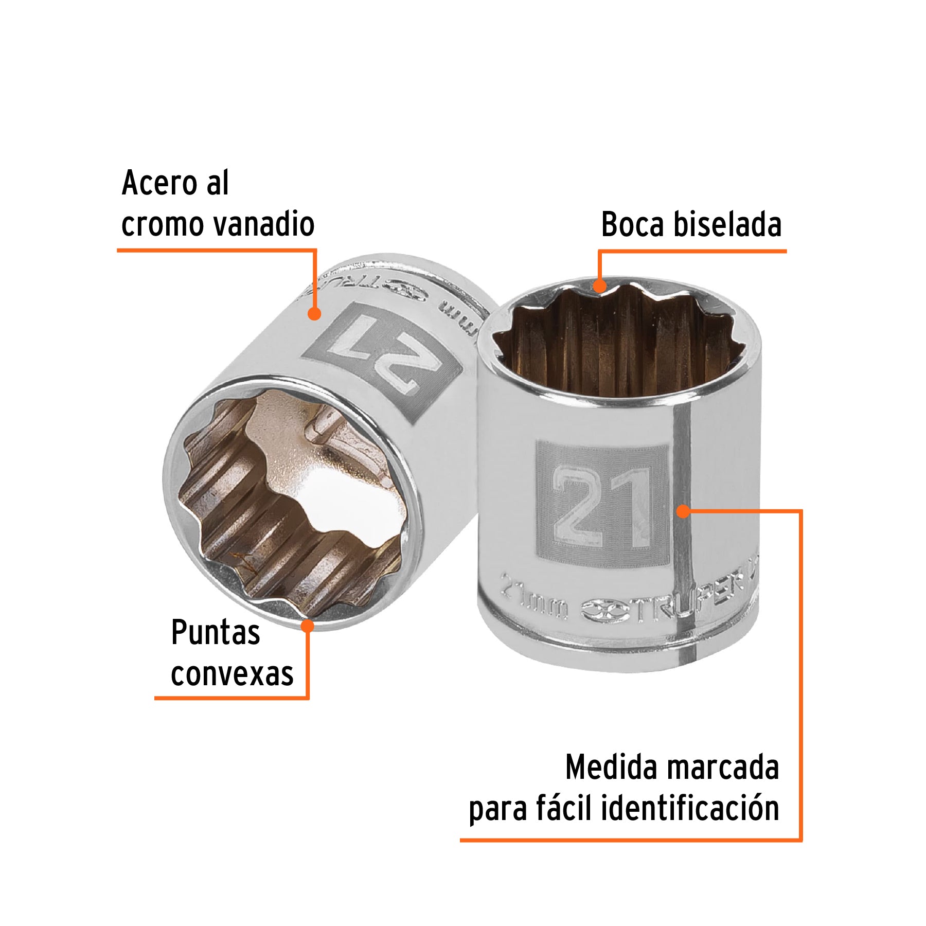 Dado de 21 mm, 12 puntas, cuadro 3/8", TRUPER