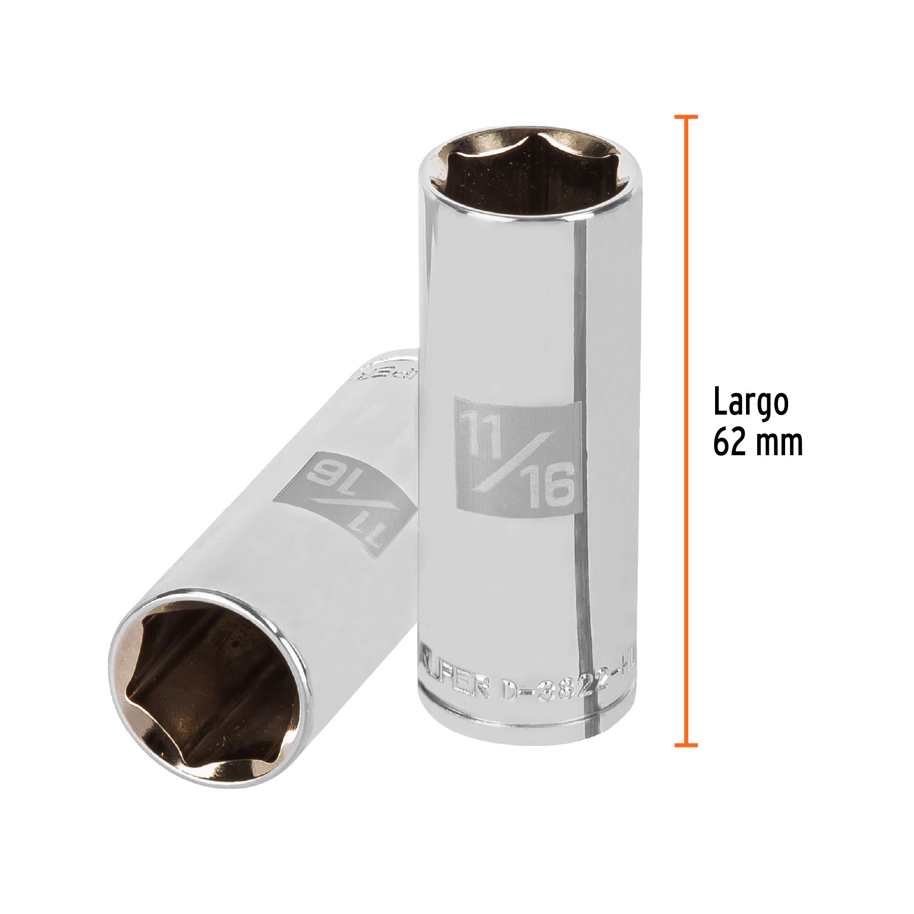 Dado largo de 11/16", 6 puntas, cuadro 3/8", TRUPER