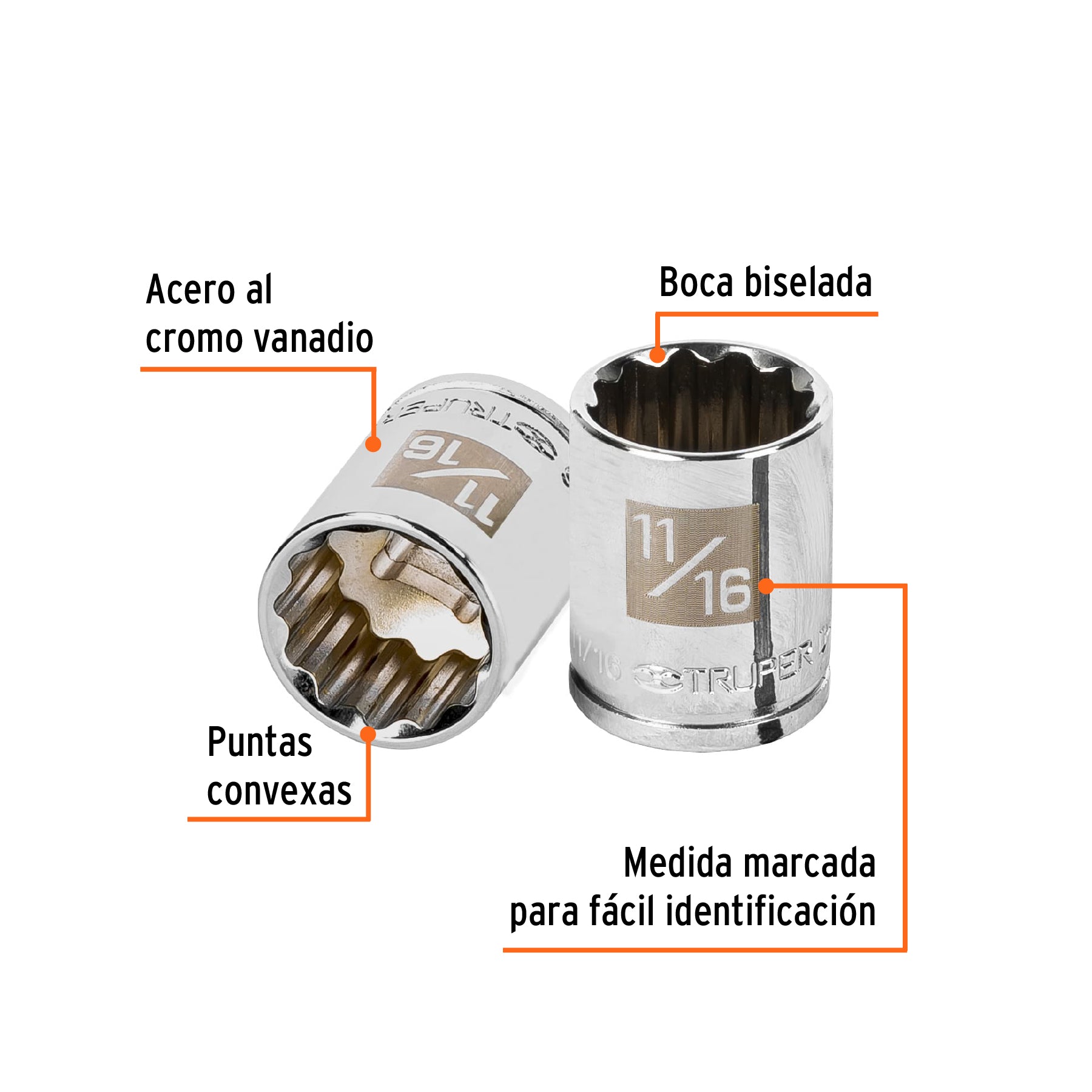 Dado de 11/16", 12 puntas, cuadro 3/8", TRUPER