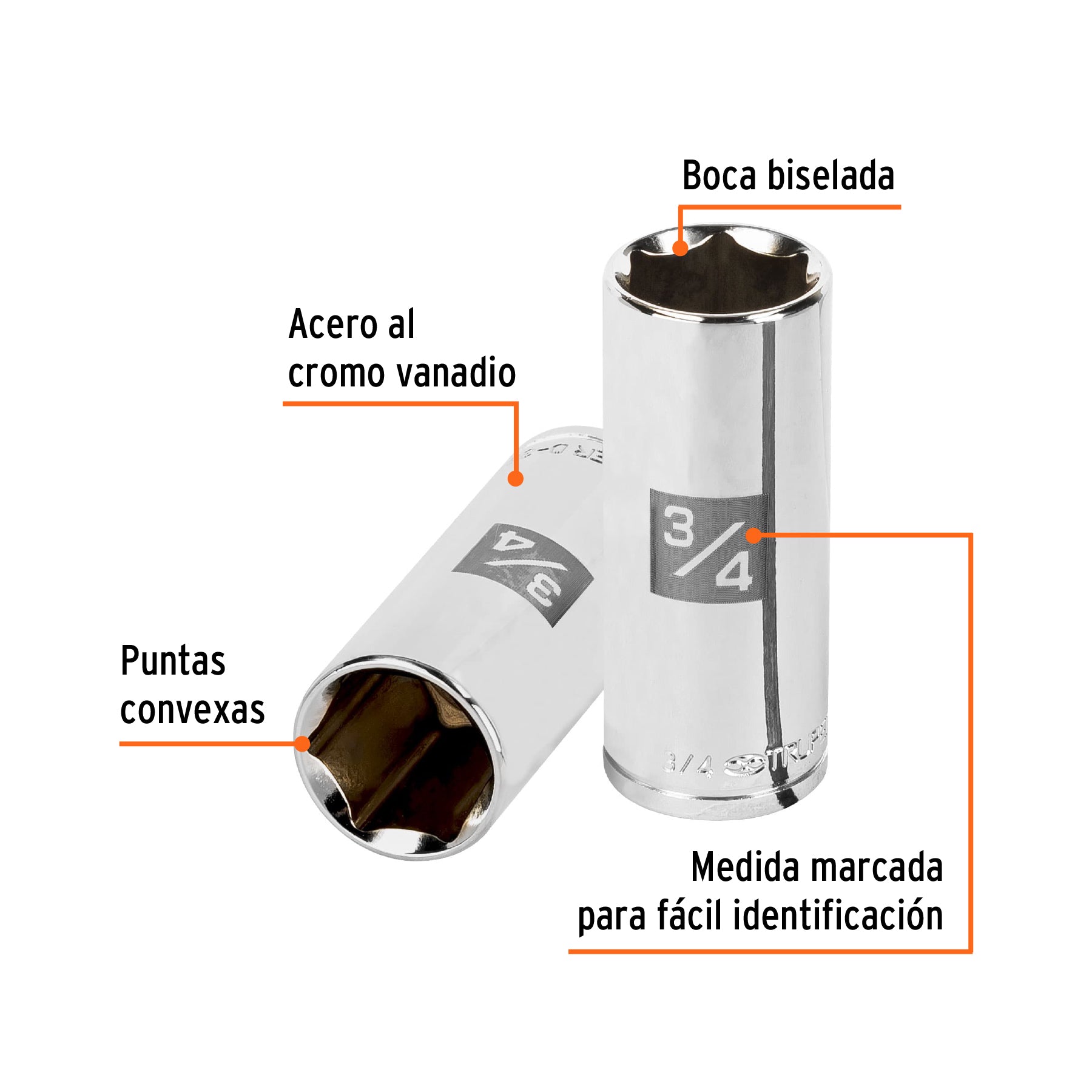 Dado largo de 3/4", 6 puntas, cuadro 3/8", TRUPER