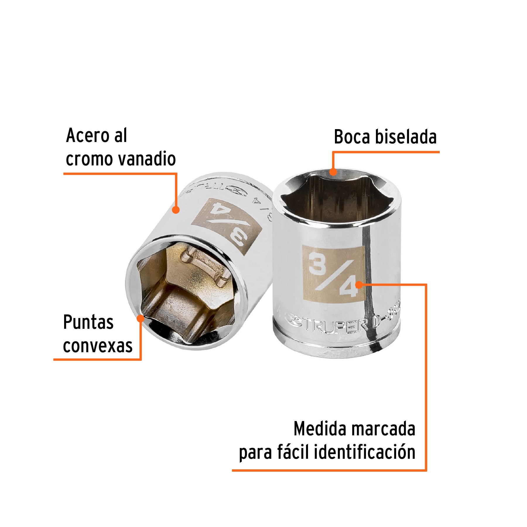 Dado de 3/4", 6 puntas, cuadro 3/8", TRUPER
