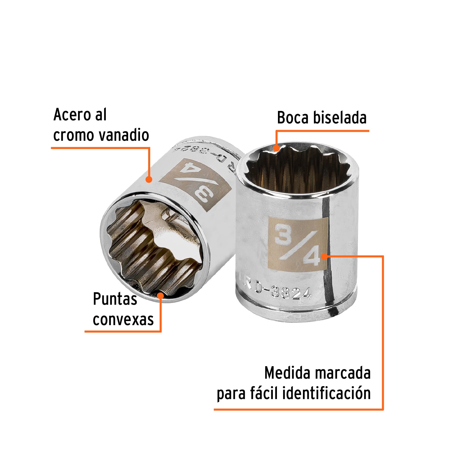 Dado de 3/4", 12 puntas, cuadro 3/8", TRUPER