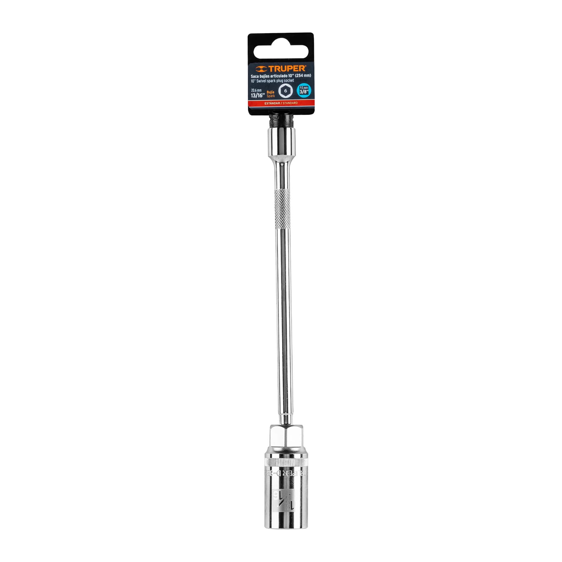 Dado p/bujías cuadro 3/8" articulado 13/16", extensión 10"
