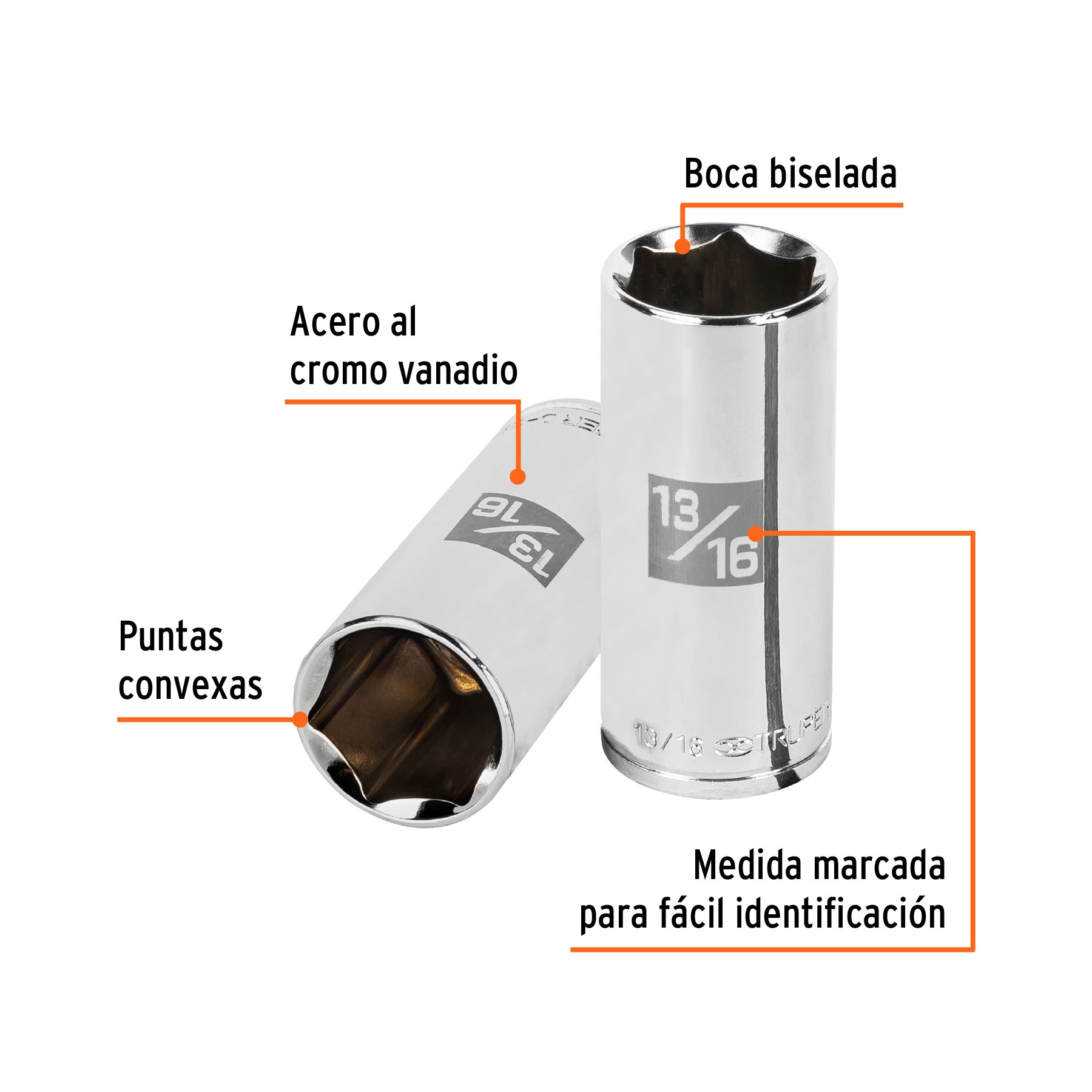 Dado largo de 13/16", 6 puntas, cuadro 3/8", TRUPER