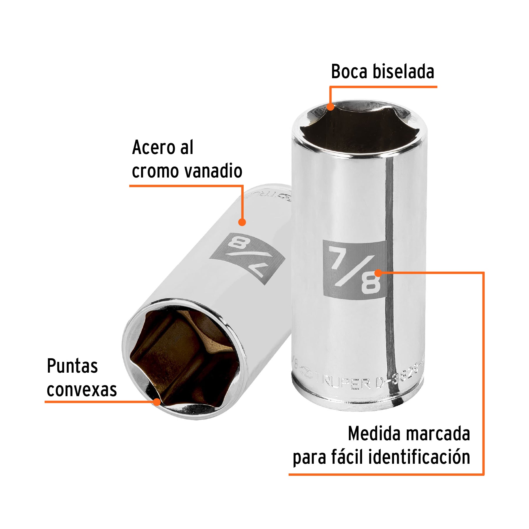 Dado largo de 7/8", 6 puntas, cuadro 3/8", TRUPER
