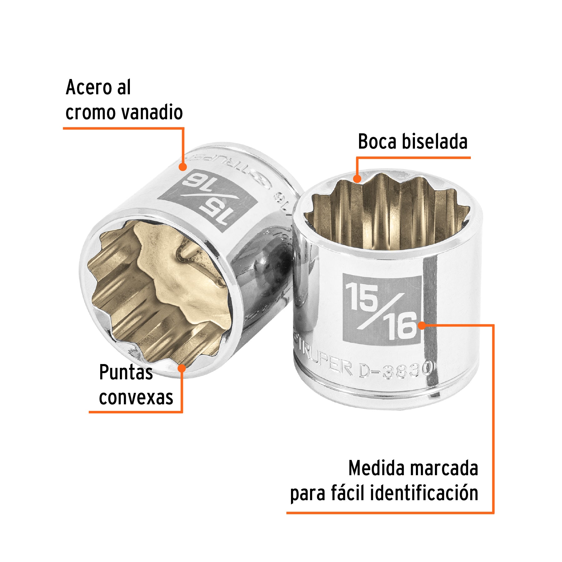 Dado de 15/16", 12 puntas, cuadro 3/8", TRUPER