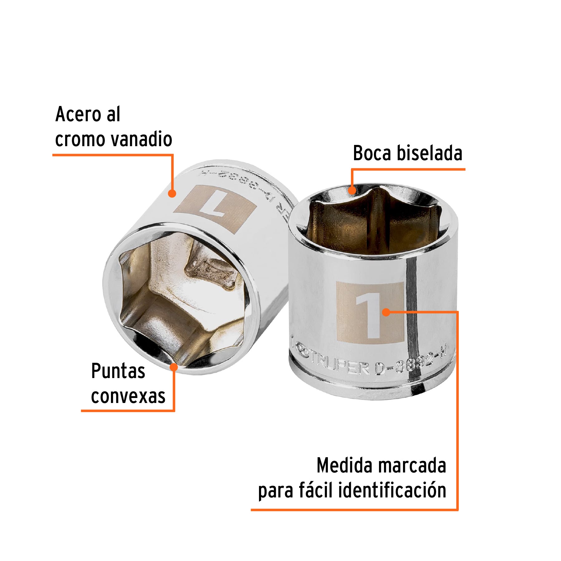 Dado de 1", 6 puntas, cuadro 3/8", TRUPER