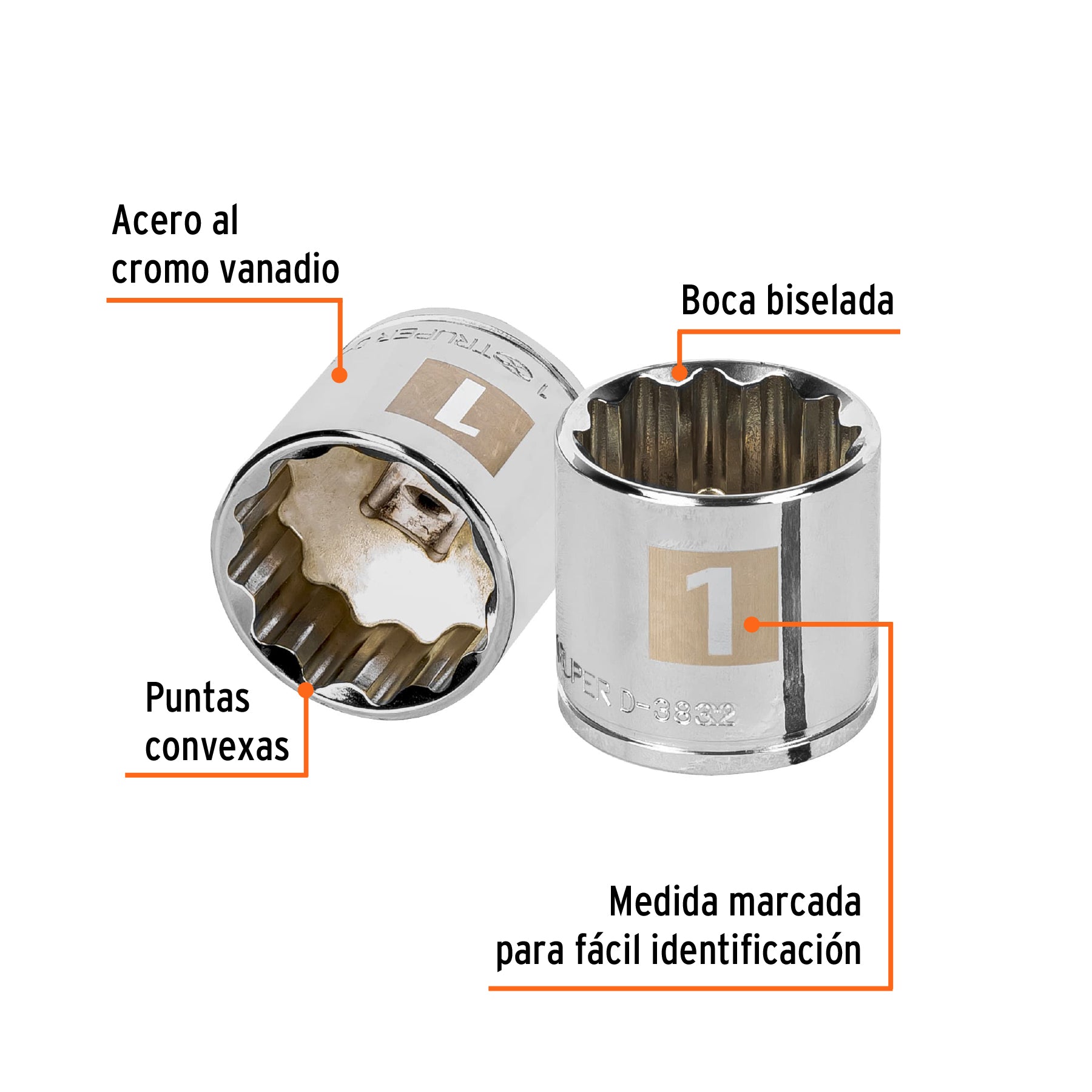 Dado de 1", 12 puntas, cuadro 3/8", TRUPER