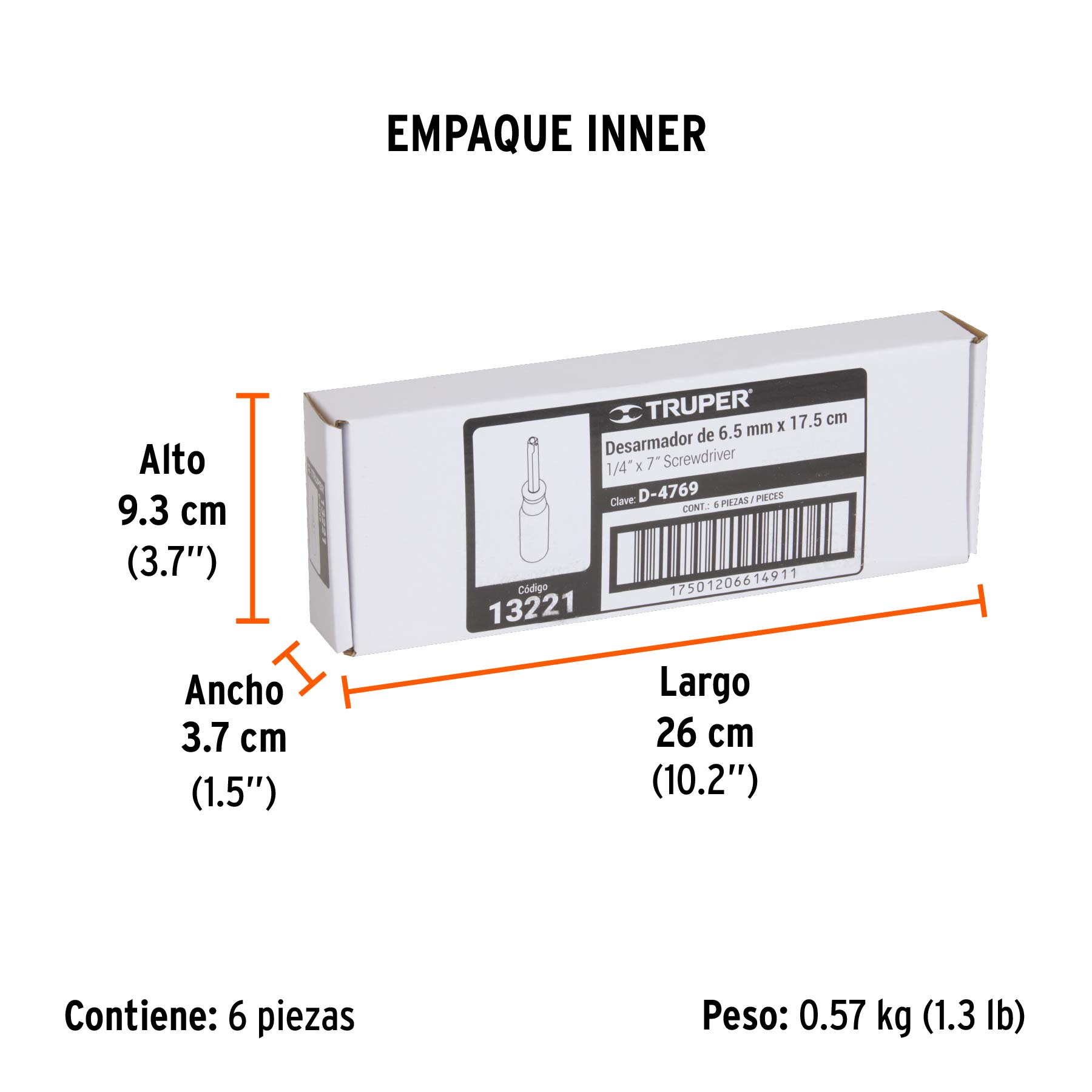 Desarmador de 7" para dados cuadro 1/4", TRUPER - Empaque