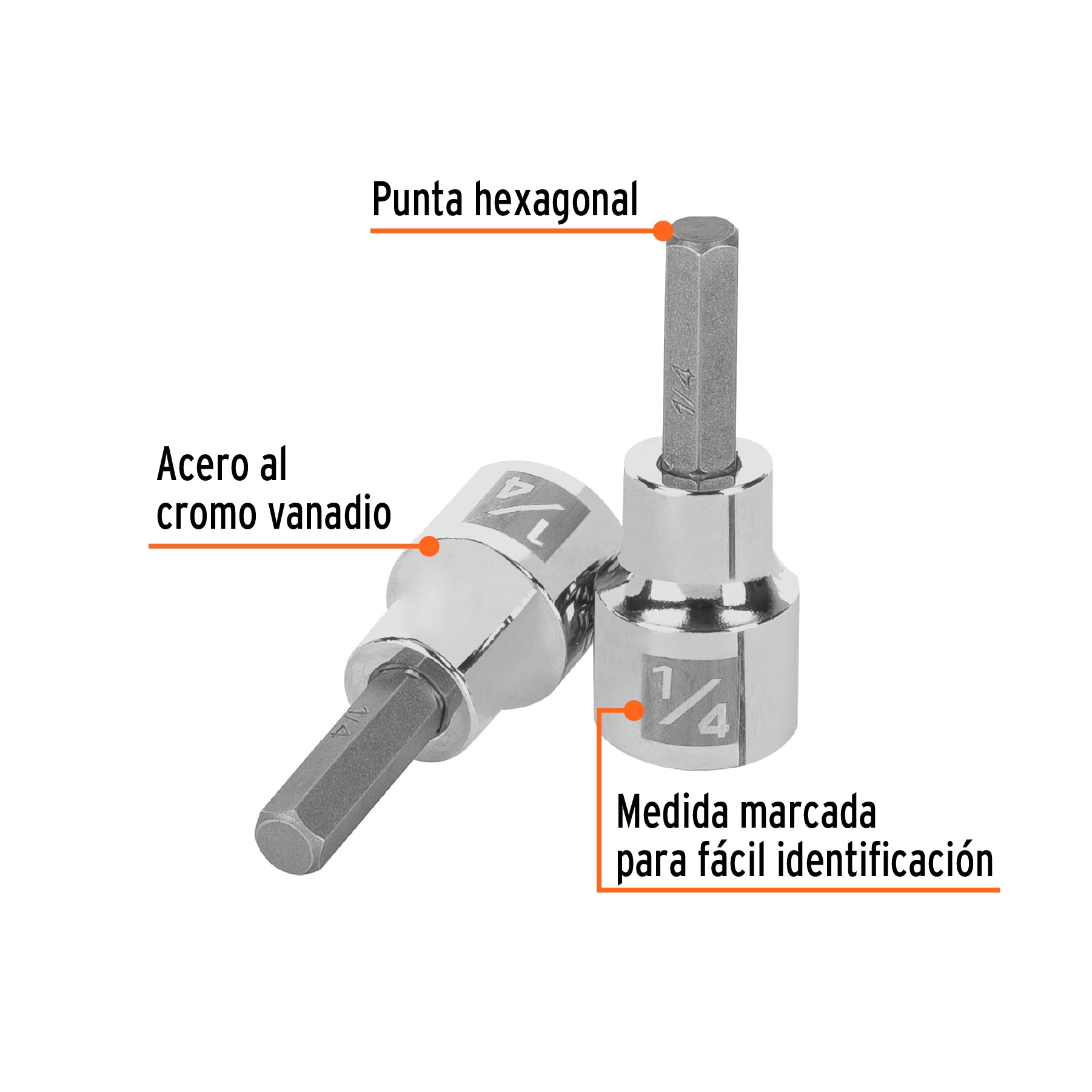 Dado punta hexagonal de 1/4", cuadro 3/8", TRUPER