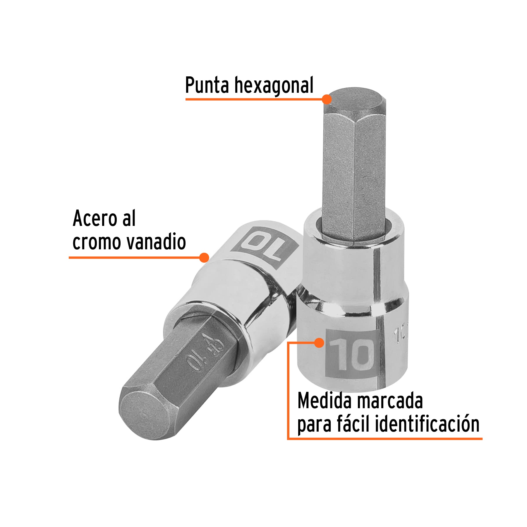 Dado punta hexagonal de 10 mm, cuadro 3/8", TRUPER