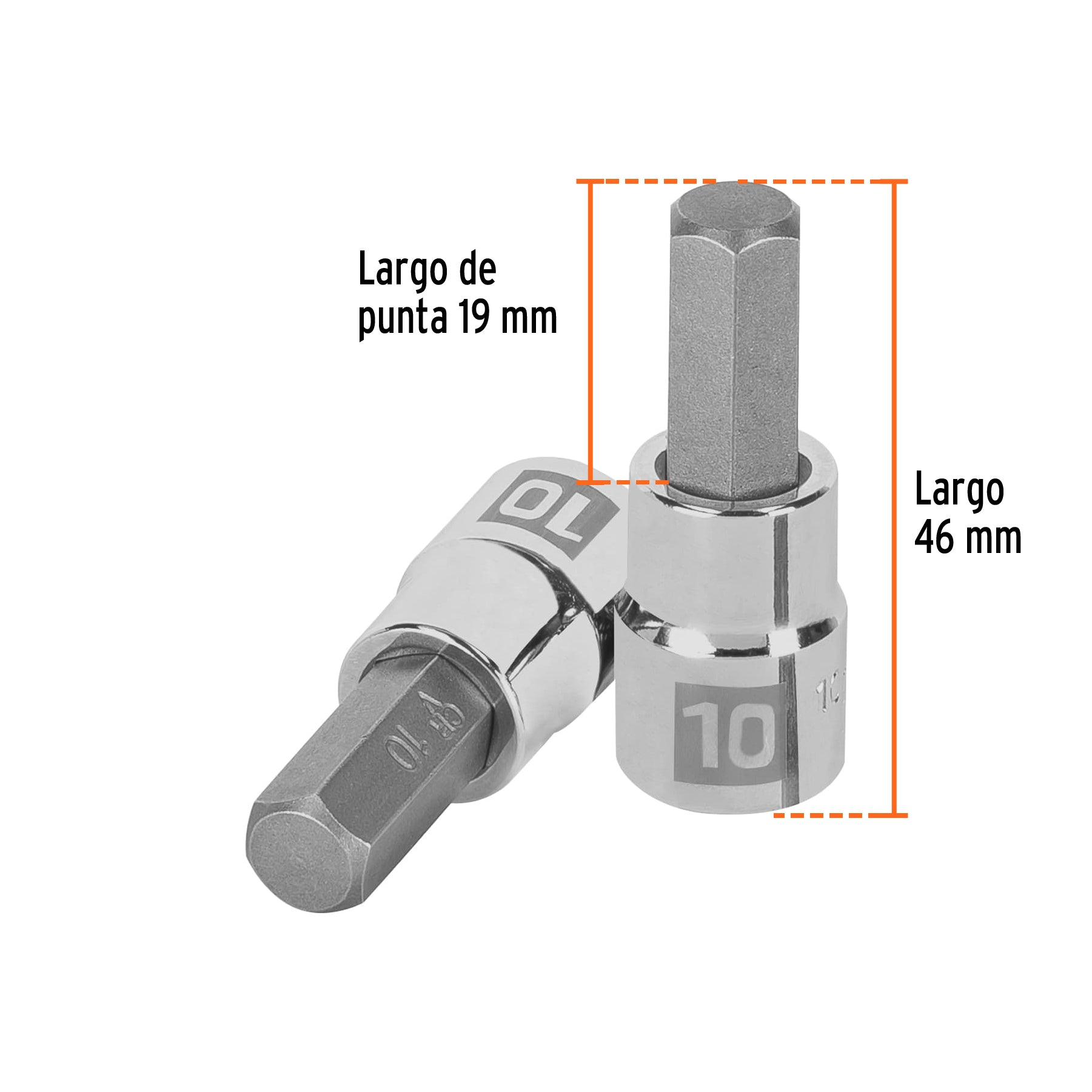 Dado punta hexagonal de 10 mm, cuadro 3/8", TRUPER