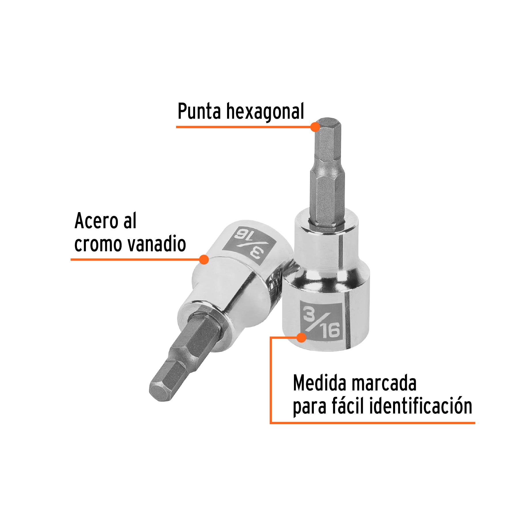 Dado punta hexagonal de 3/16", cuadro 3/8", TRUPER