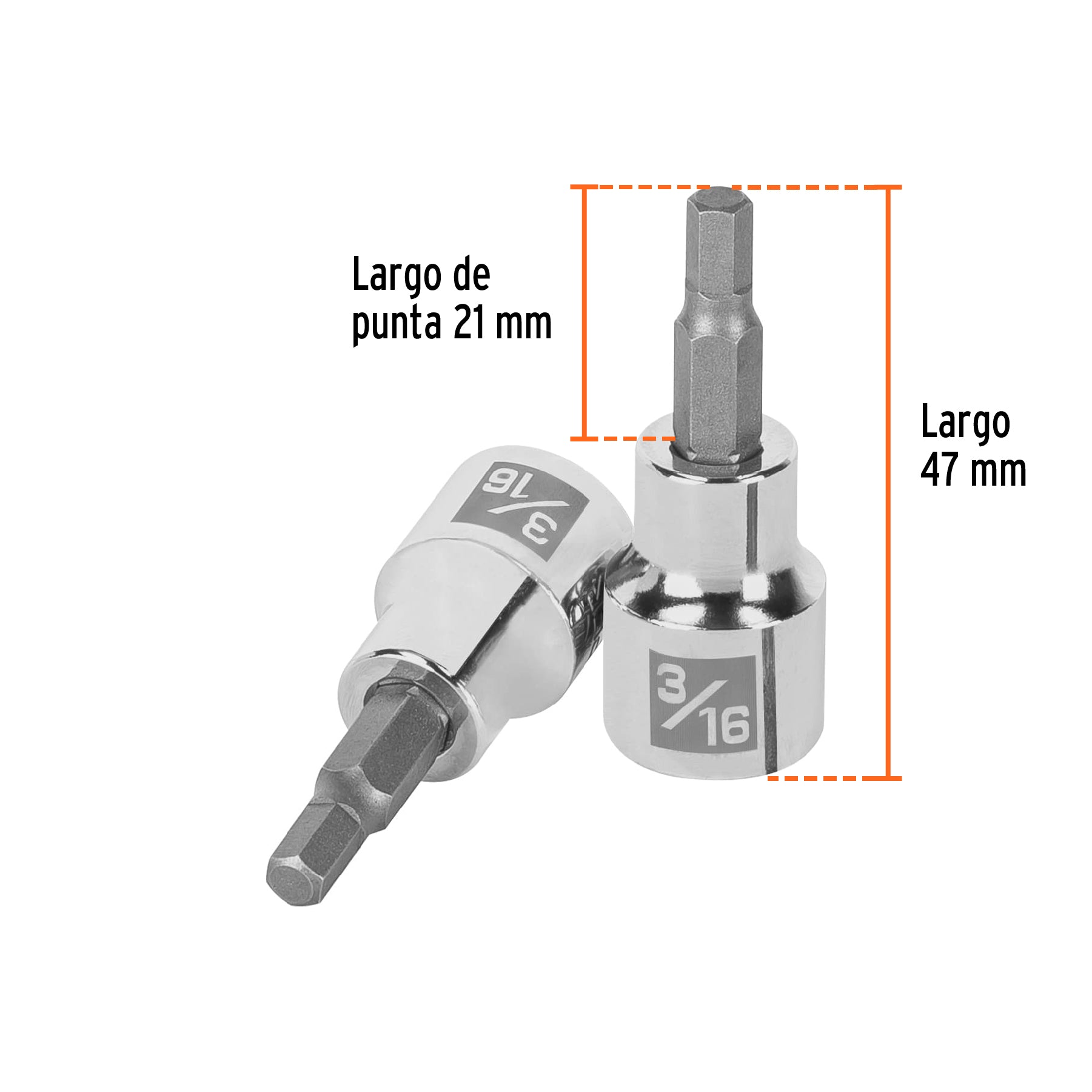 Dado punta hexagonal de 3/16", cuadro 3/8", TRUPER