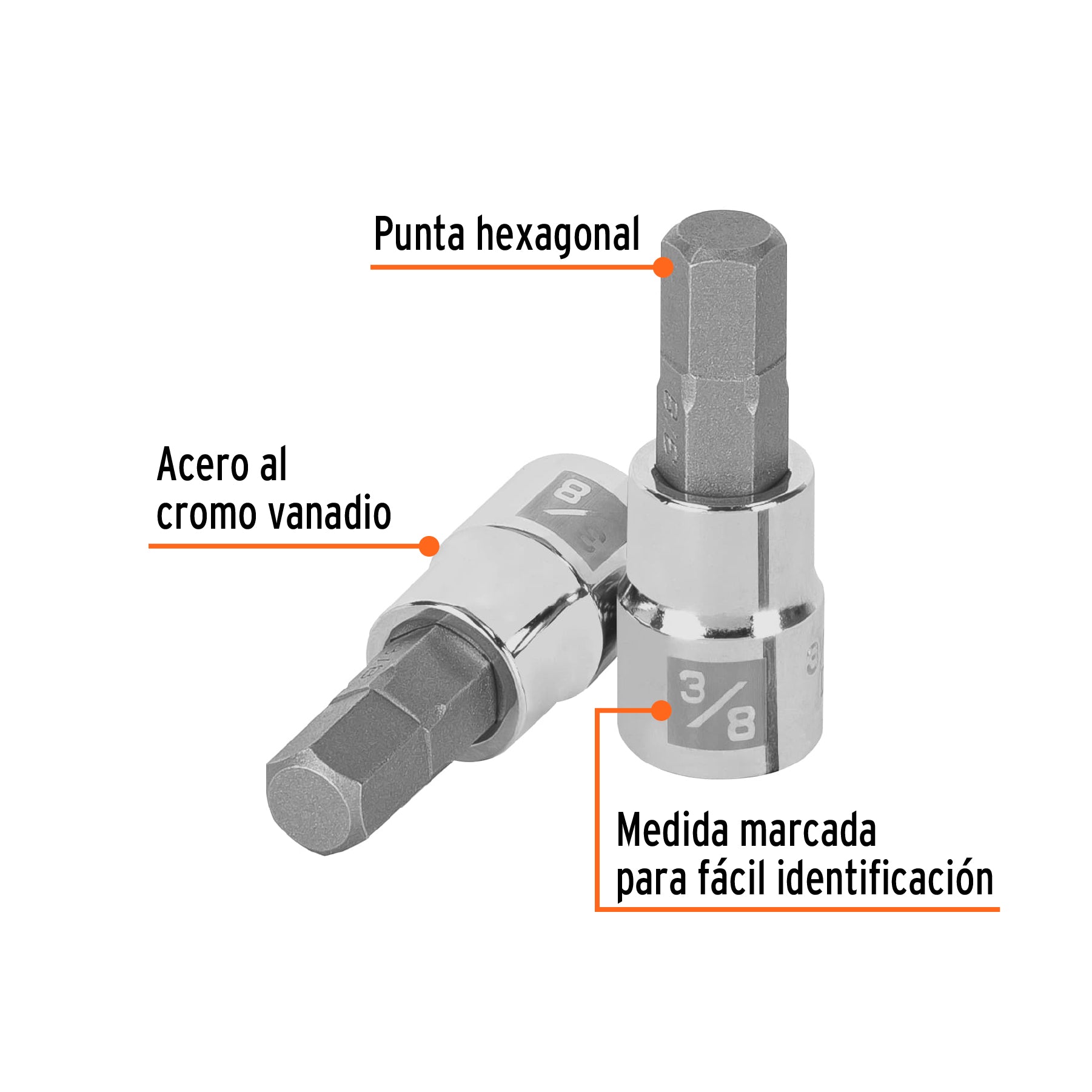 Dado punta hexagonal de 3/8", cuadro 3/8", TRUPER
