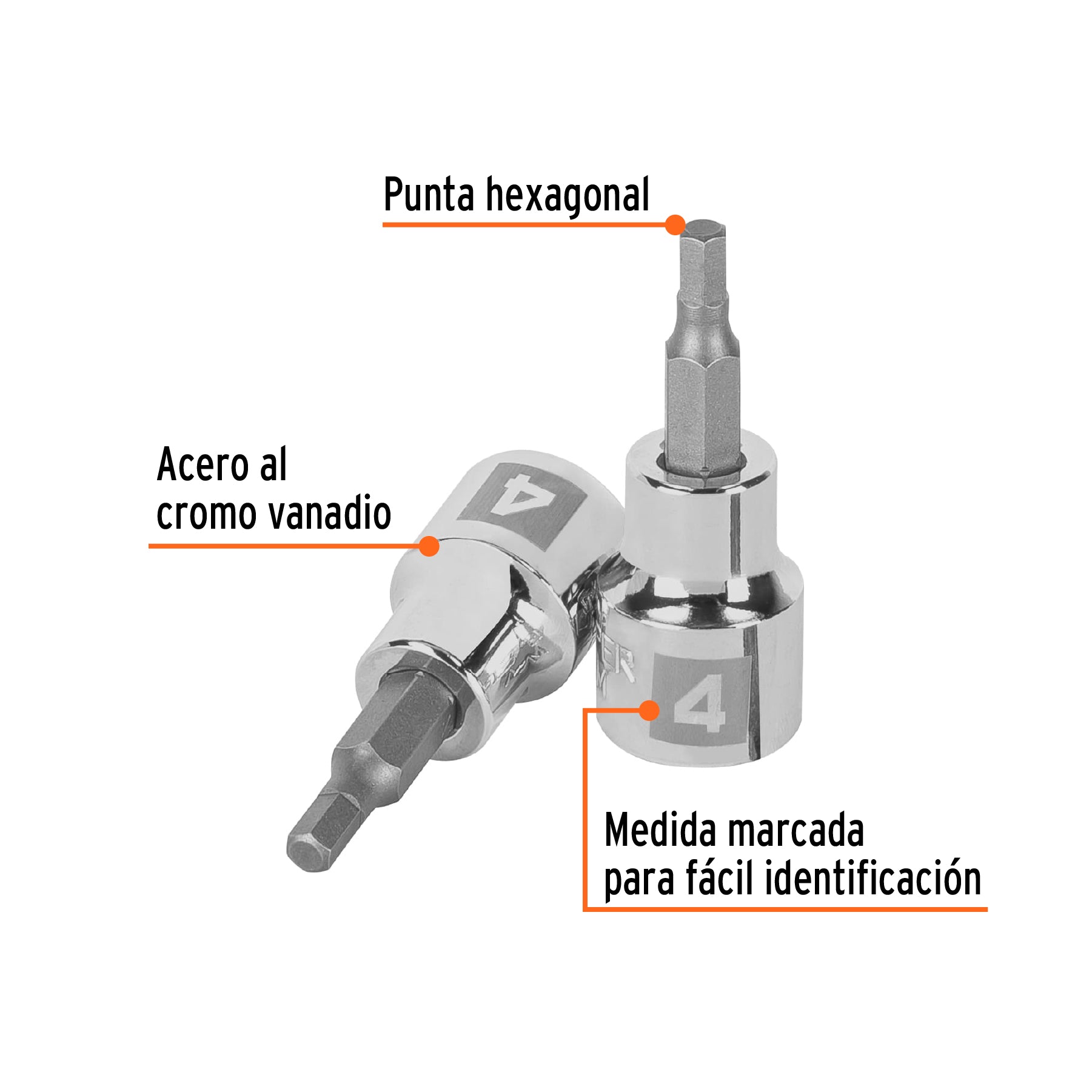 Dado punta hexagonal de 4 mm, cuadro 3/8", TRUPER