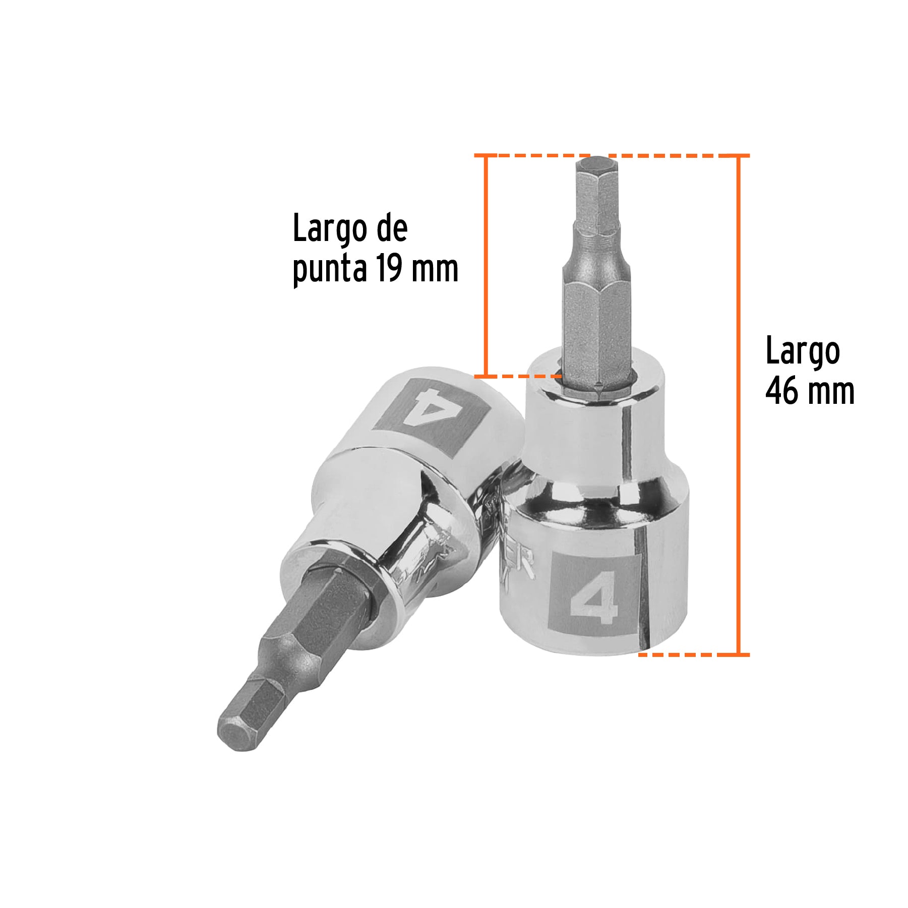 Dado punta hexagonal de 4 mm, cuadro 3/8", TRUPER