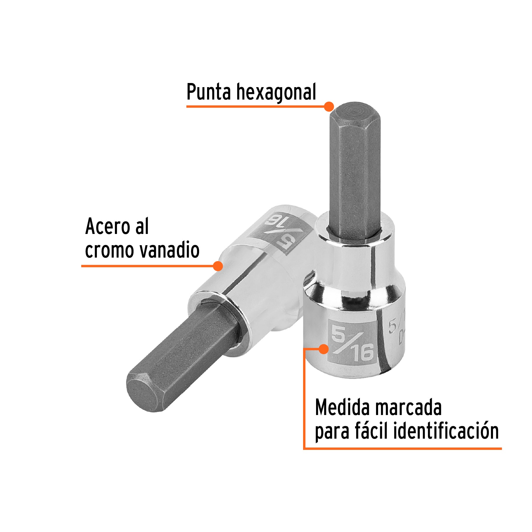 Dado punta hexagonal de 5/16", cuadro 3/8", TRUPER
