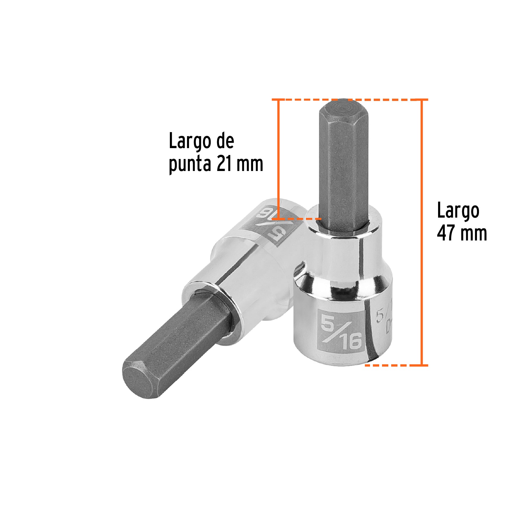 Dado punta hexagonal de 5/16", cuadro 3/8", TRUPER