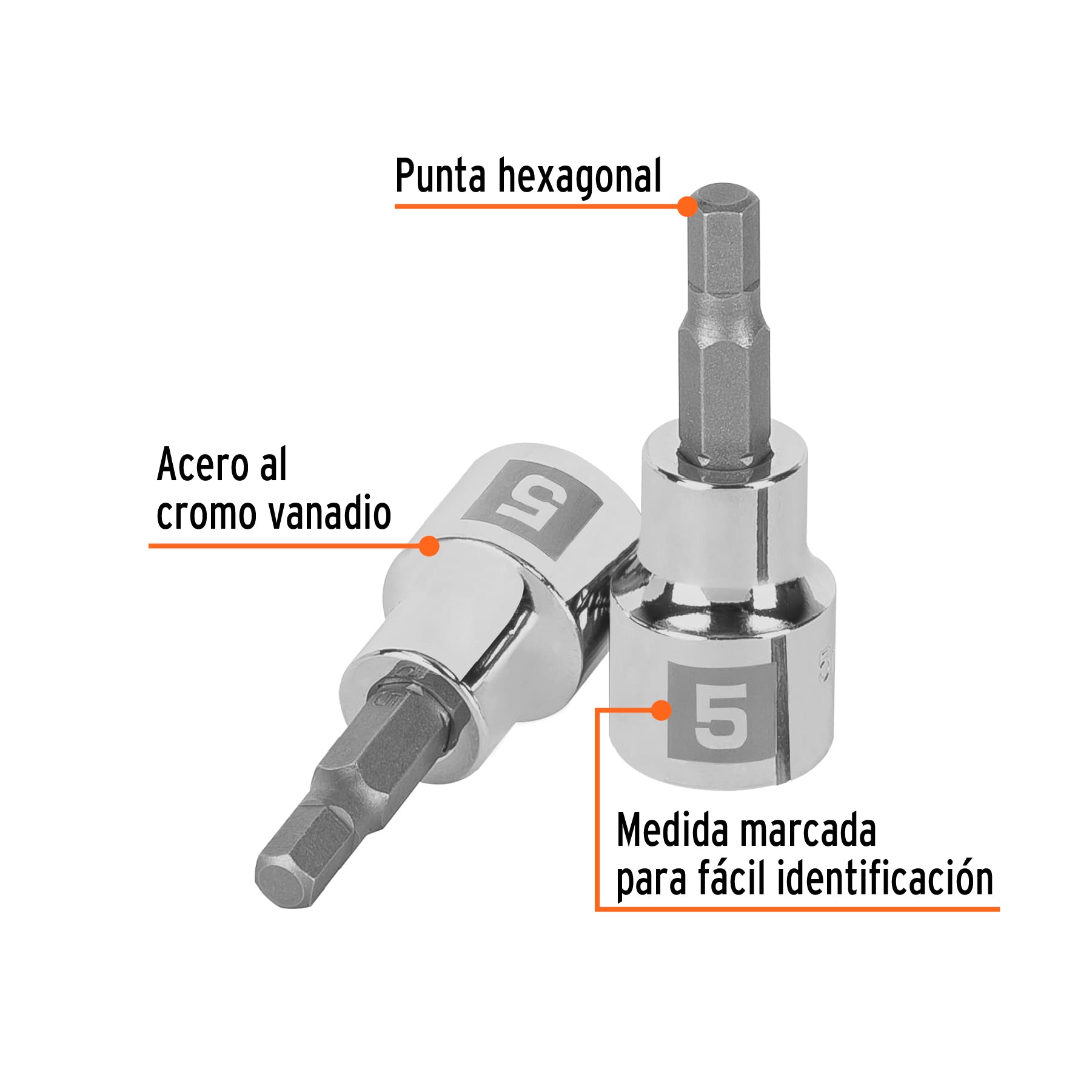 Dado punta hexagonal de 5 mm, cuadro 3/8", TRUPER