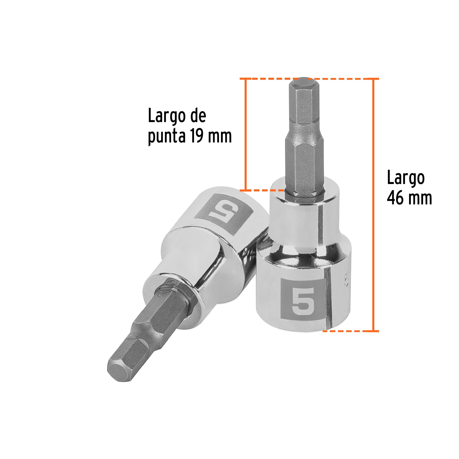 Dado punta hexagonal de 5 mm, cuadro 3/8", TRUPER