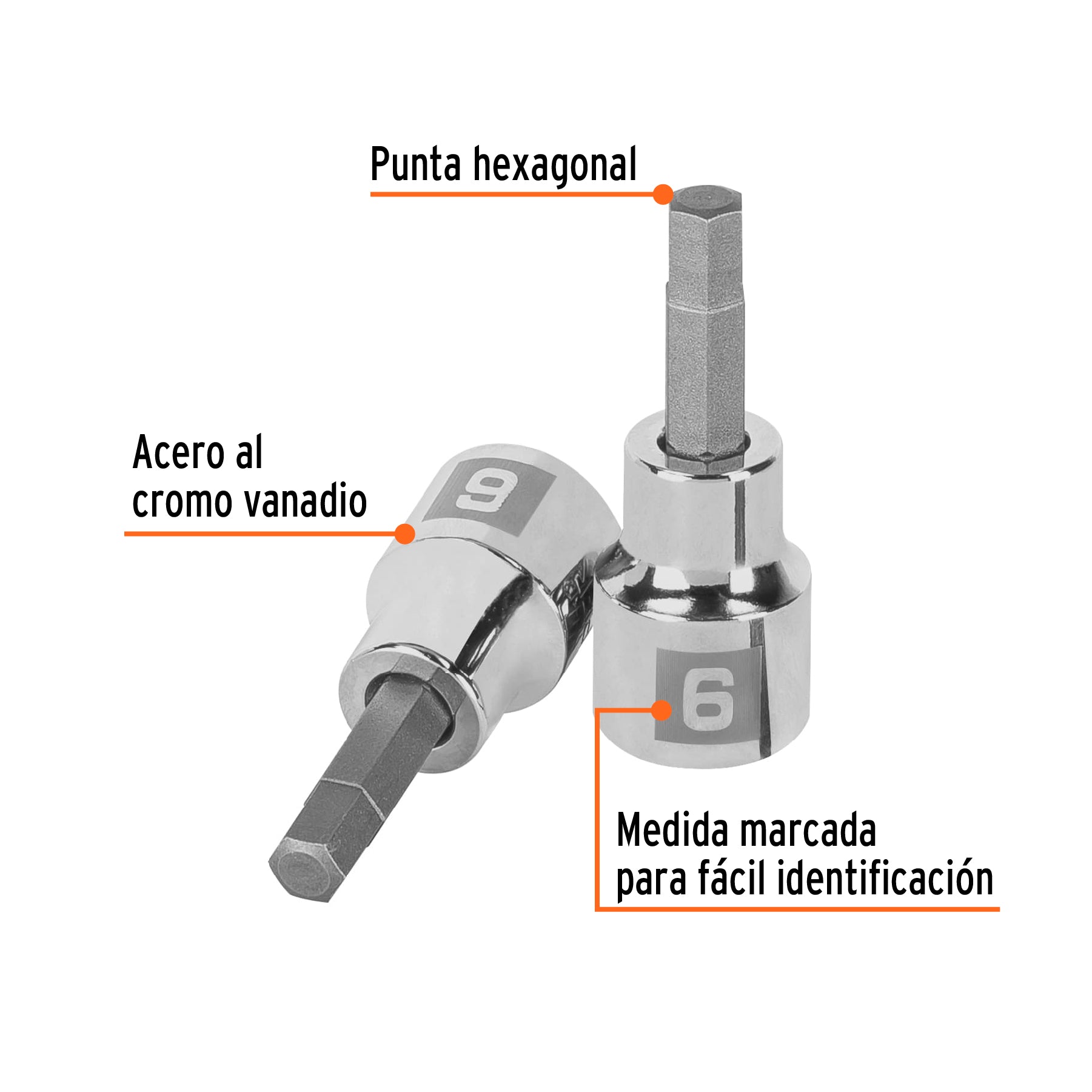Dado punta hexagonal de 6 mm, cuadro 3/8", TRUPER