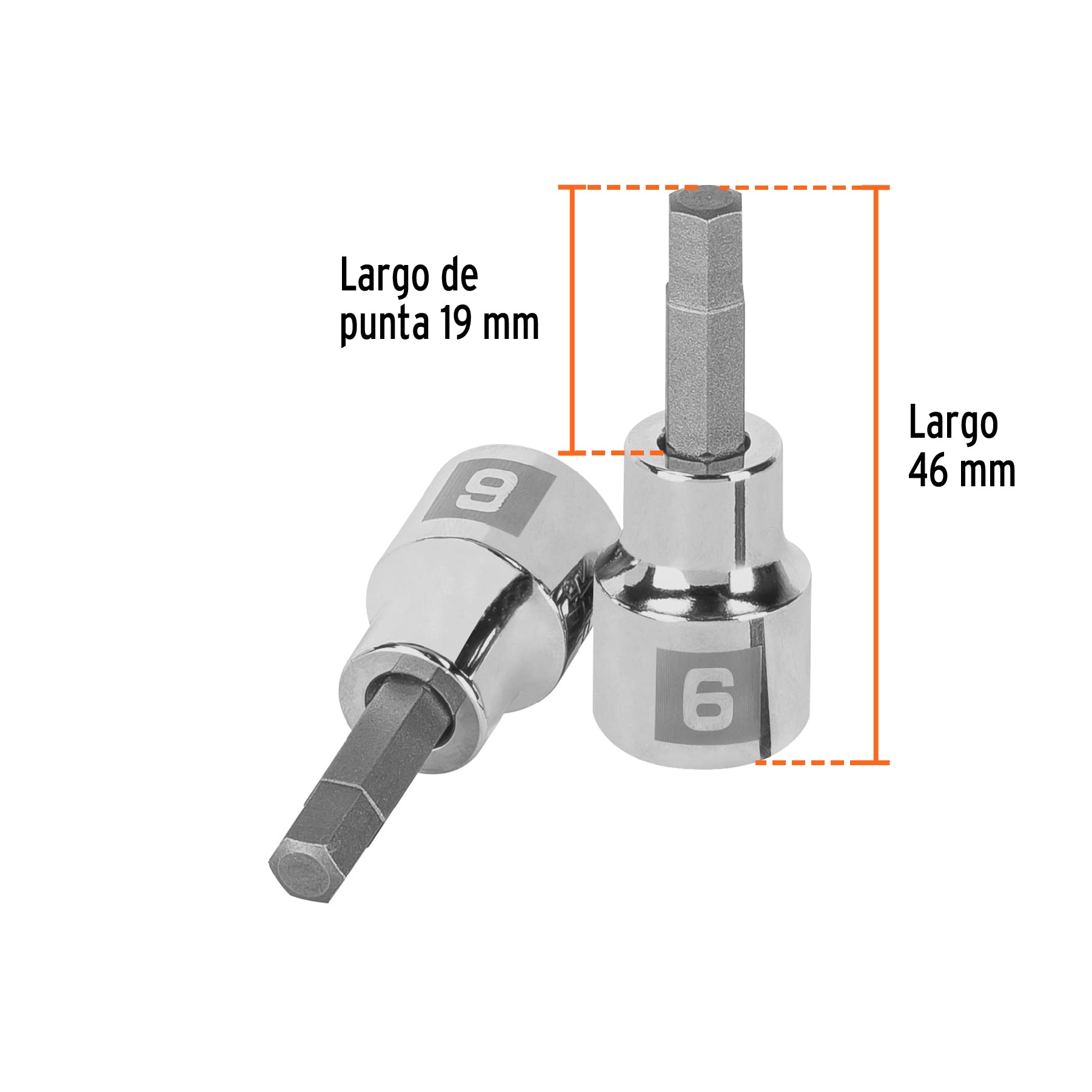 Dado punta hexagonal de 6 mm, cuadro 3/8", TRUPER