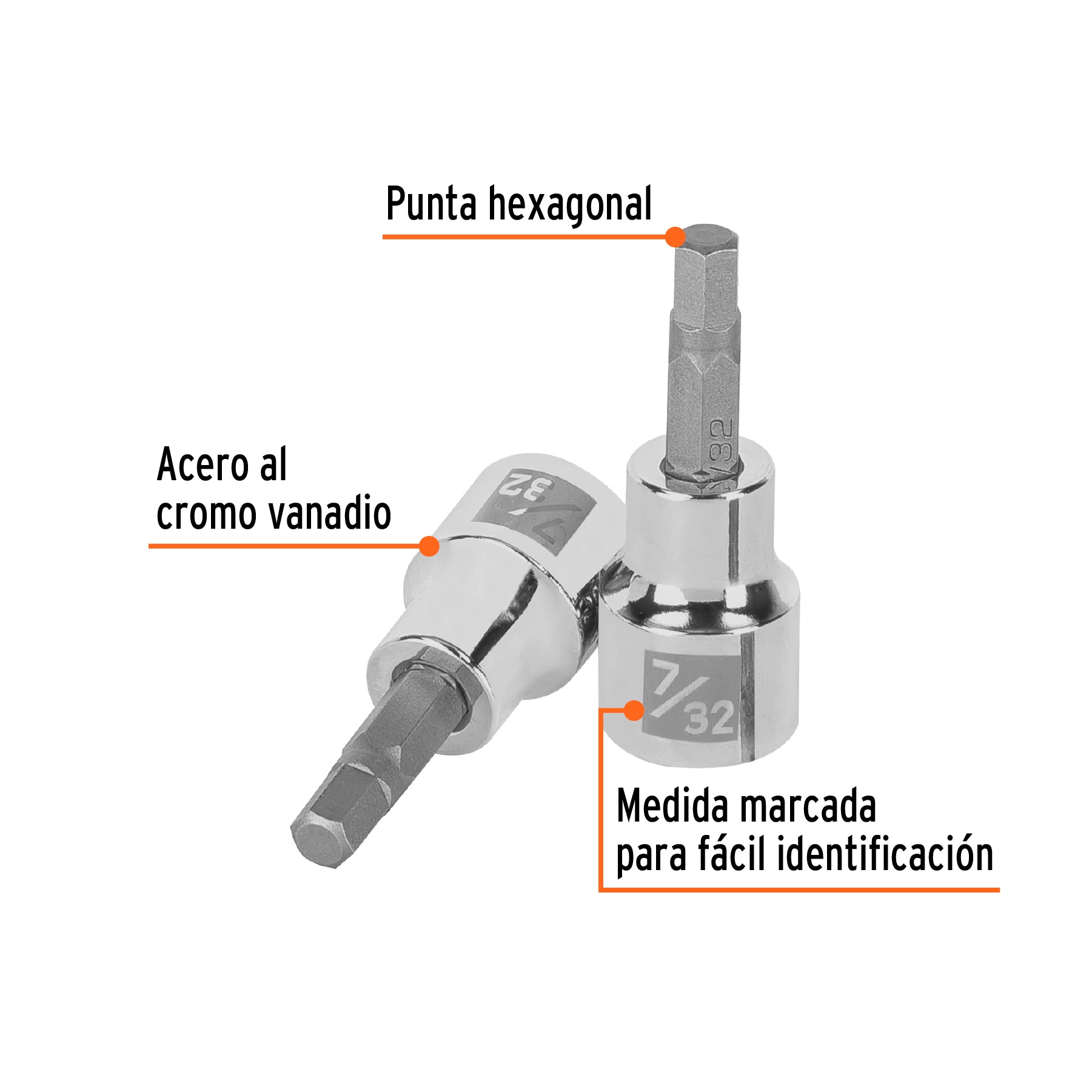 Dado punta hexagonal de 7/32", cuadro 3/8", TRUPER