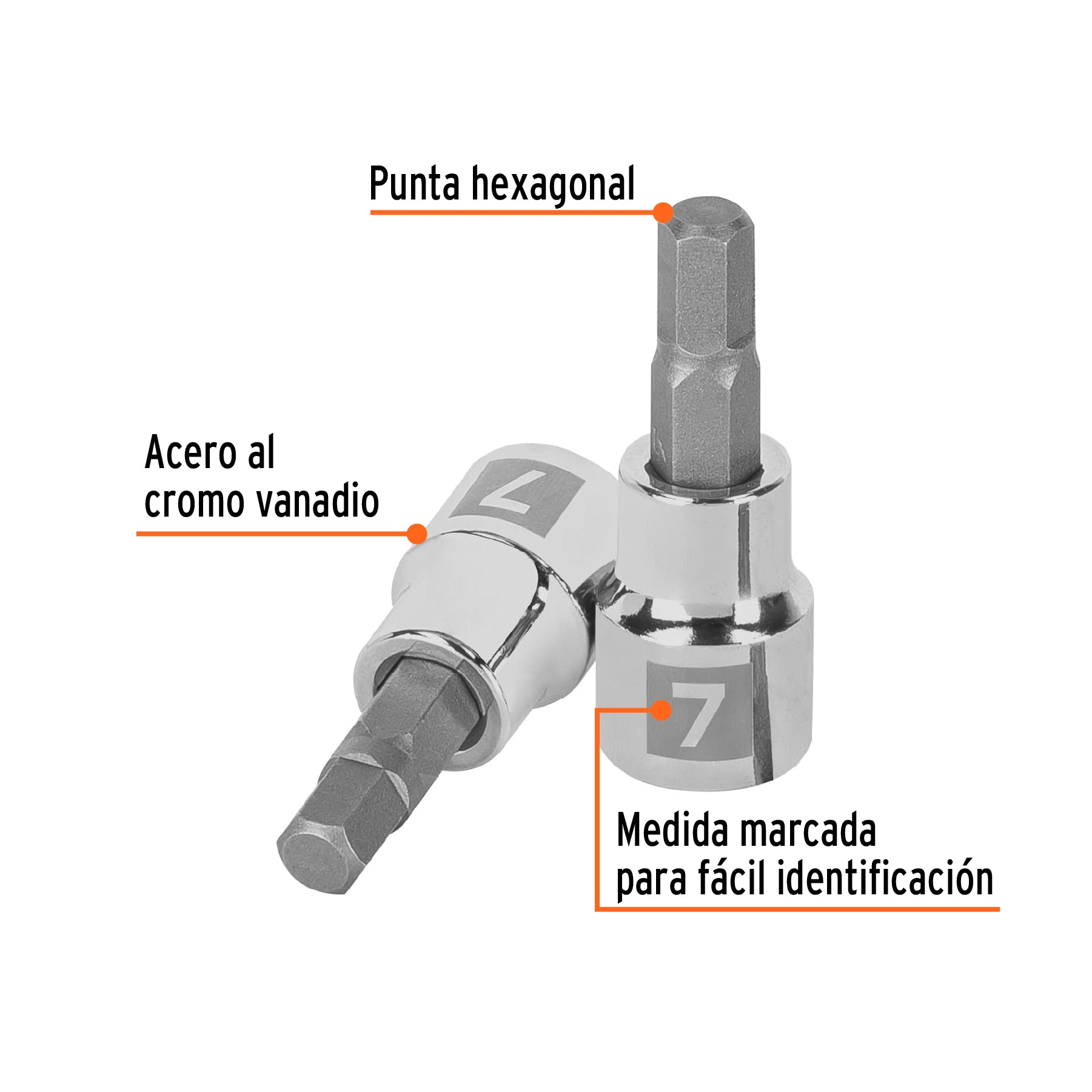 Dado punta hexagonal de 7 mm, cuadro 3/8", TRUPER