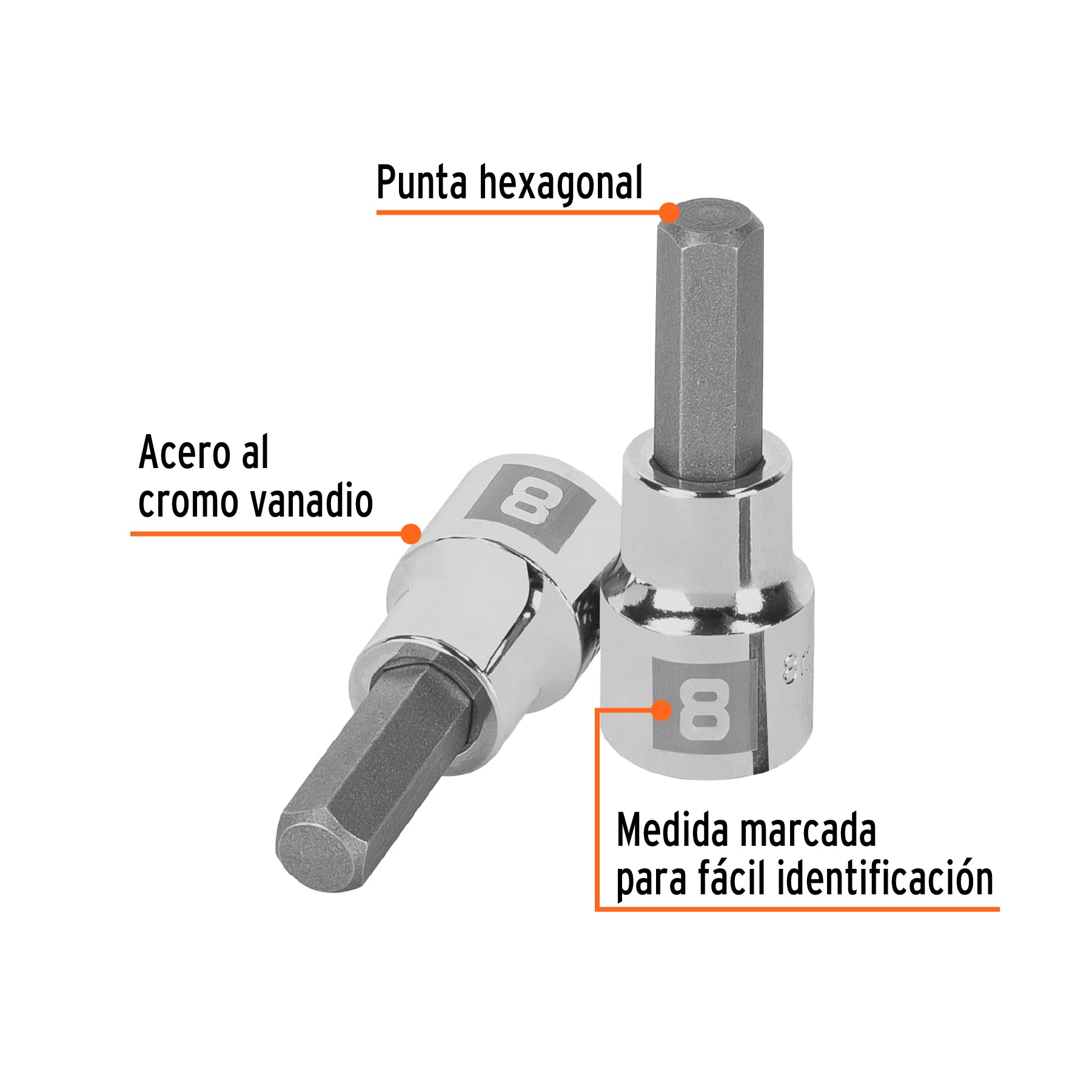 Dado punta hexagonal de 8 mm, cuadro 3/8", TRUPER