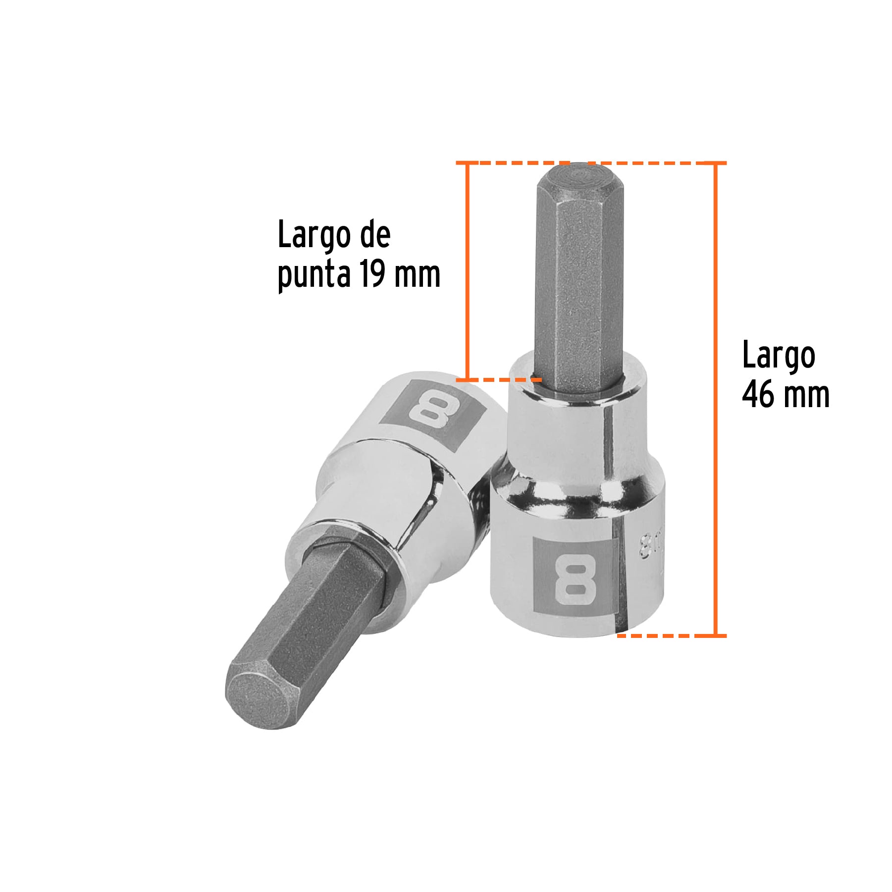 Dado punta hexagonal de 8 mm, cuadro 3/8", TRUPER