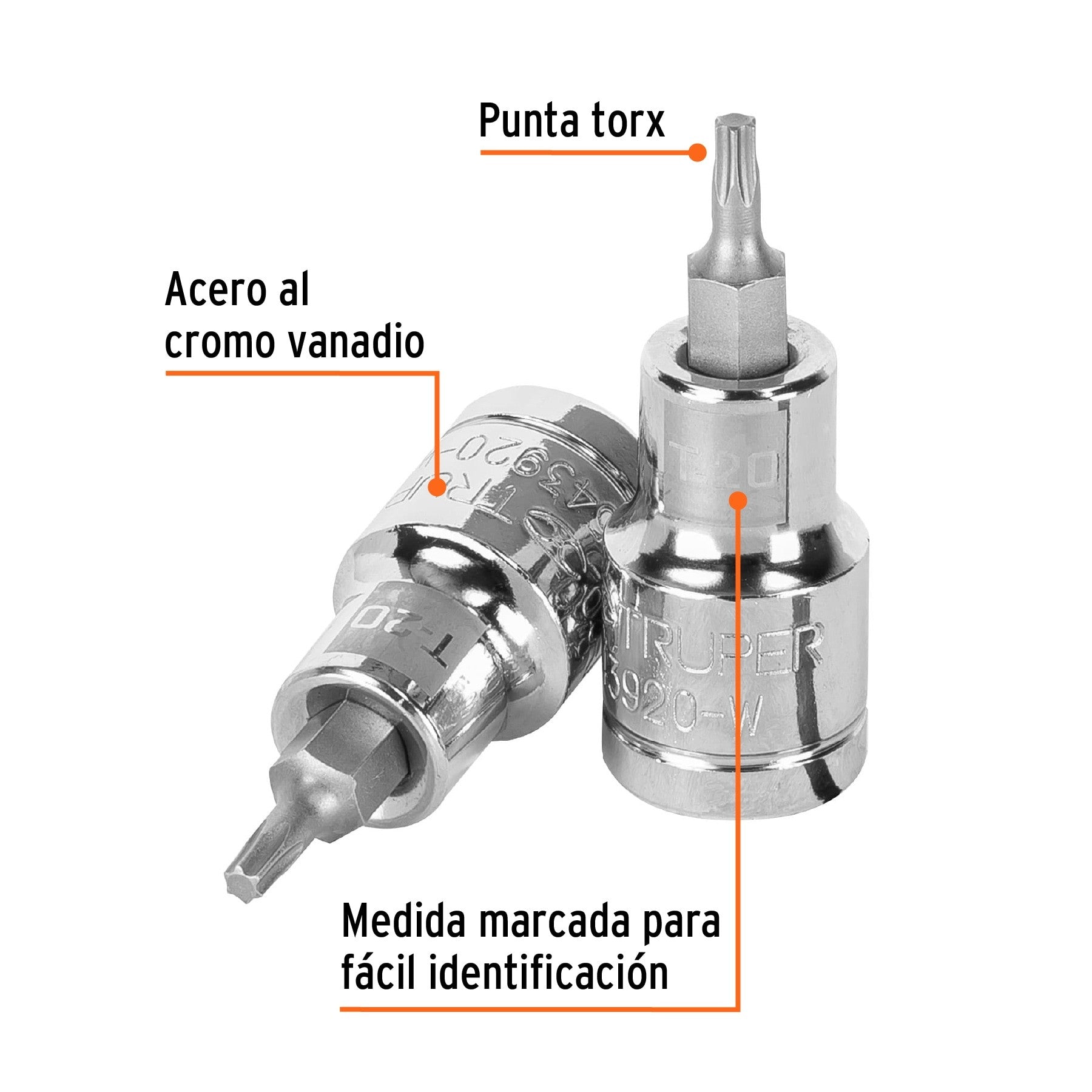 Dado punta torx T-20, cuadro 1/2", TRUPER