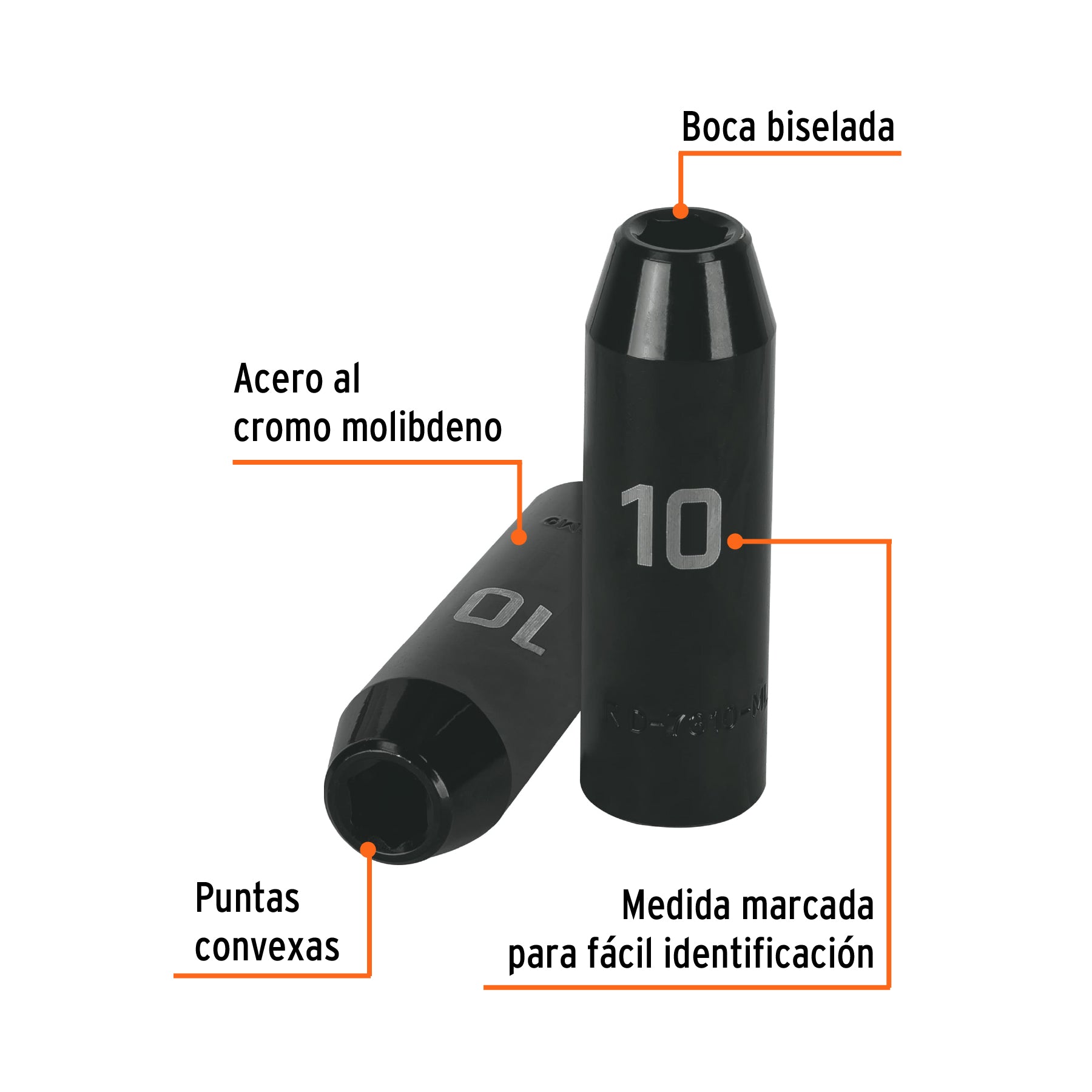 Dado largo cuadro 1/2" de impacto 6 puntas de 10 mm, TRUPER