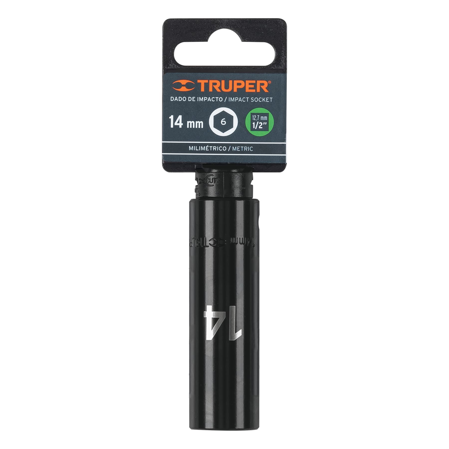 Dado largo cuadro 1/2" de impacto 6 puntas de 14 mm, TRUPER
