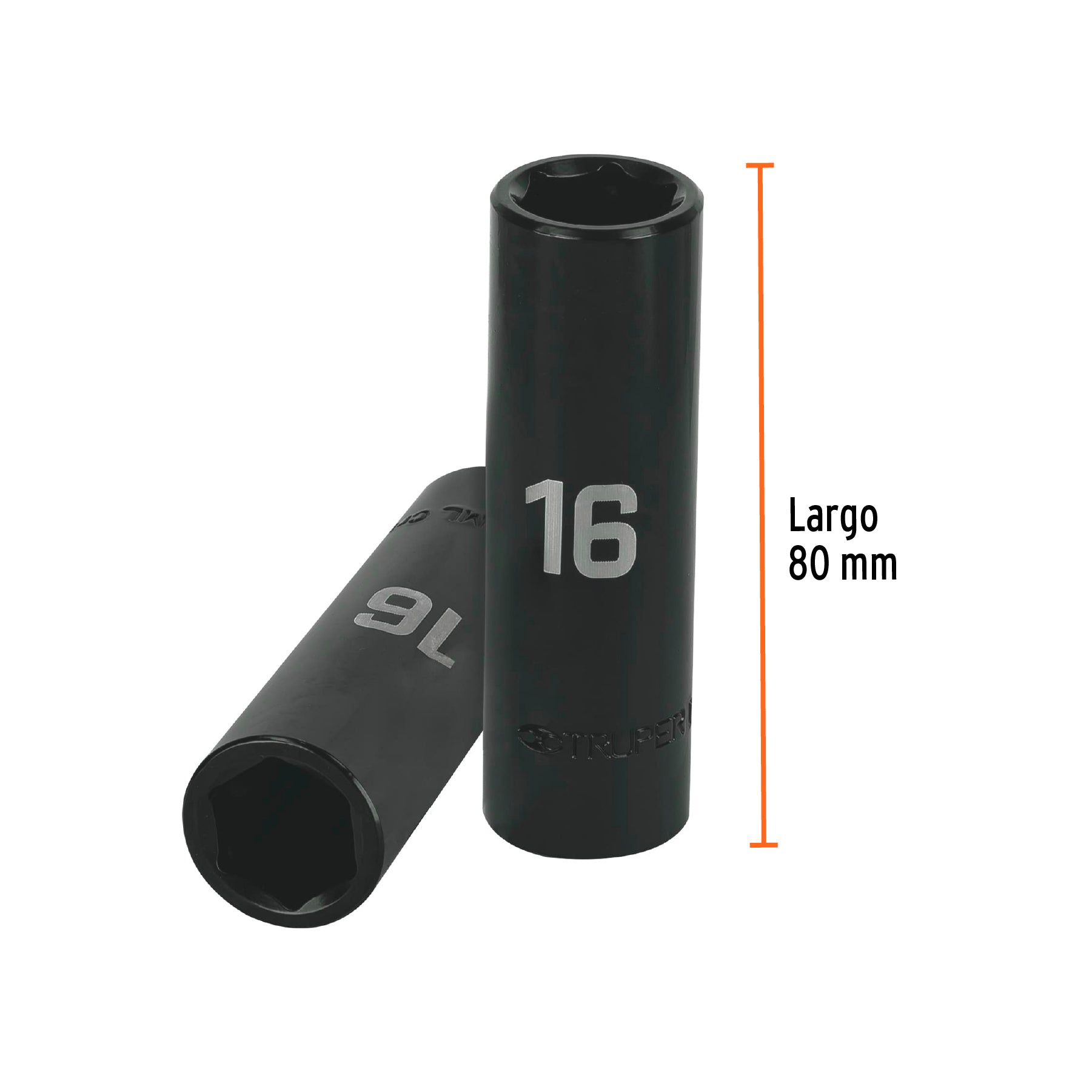 Dado largo cuadro 1/2" de impacto 6 puntas de 16 mm, TRUPER