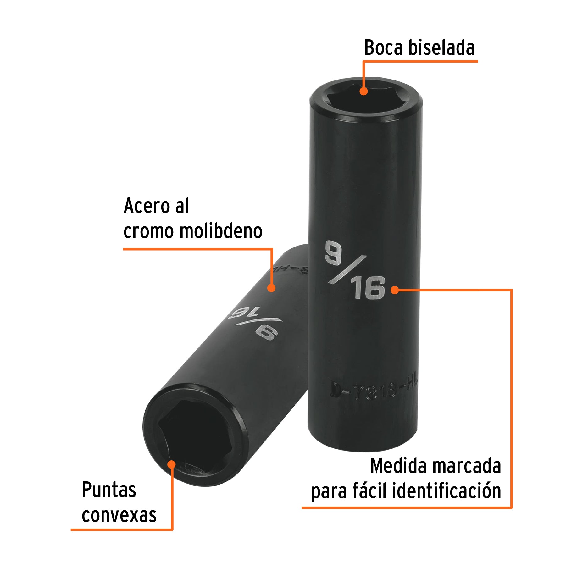 Dado largo impacto de 9/16", 6 puntas, cuadro 1/2", TRUPER