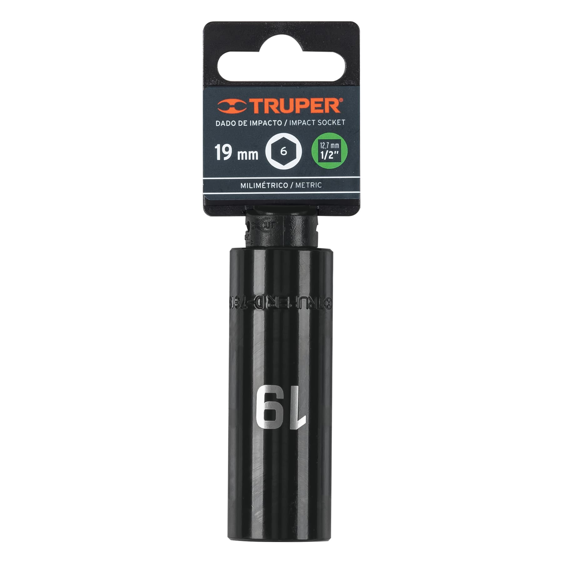 Dado largo cuadro 1/2" de impacto 6 puntas de 19 mm, TRUPER