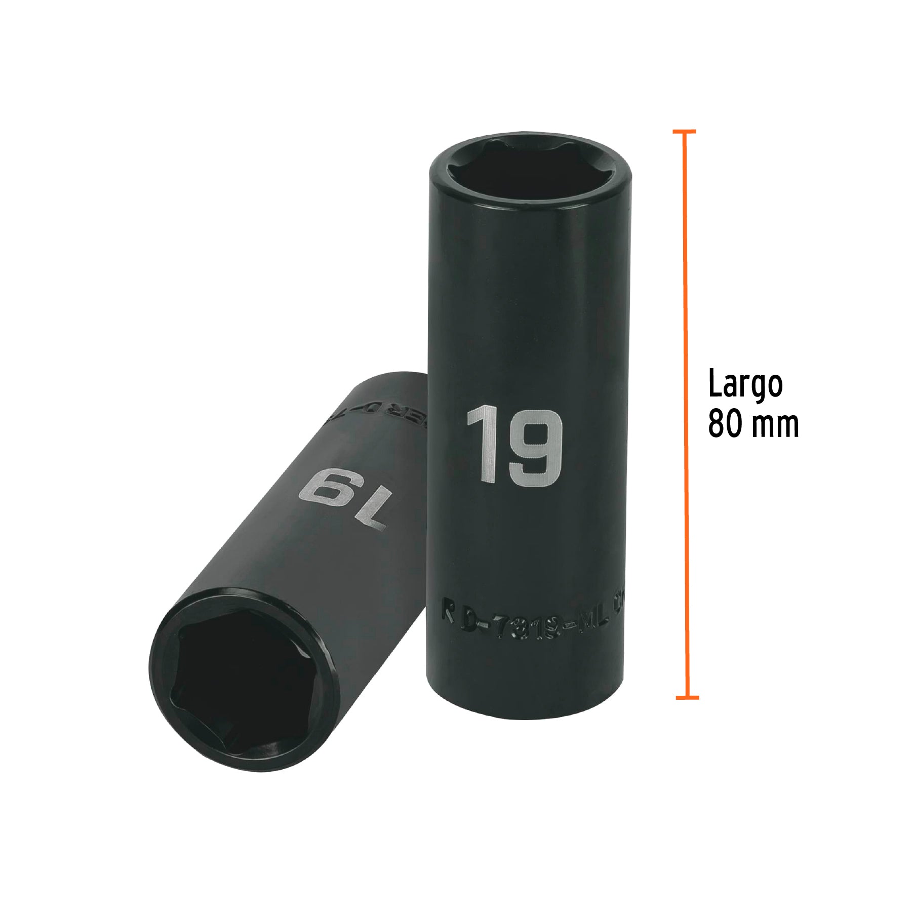Dado largo cuadro 1/2" de impacto 6 puntas de 19 mm, TRUPER