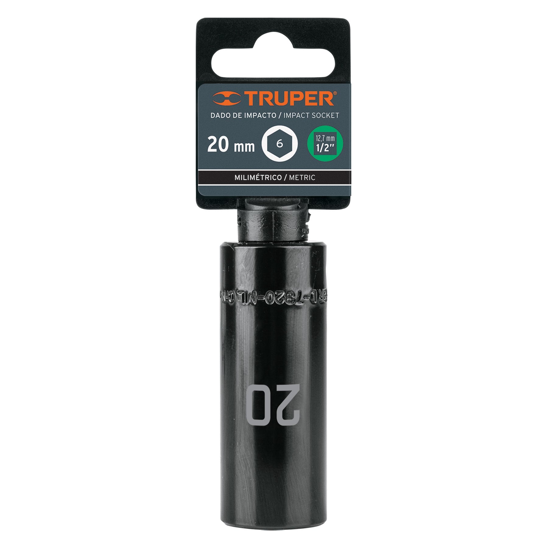 Dado largo cuadro 1/2" de impacto 6 puntas de 20 mm, TRUPER