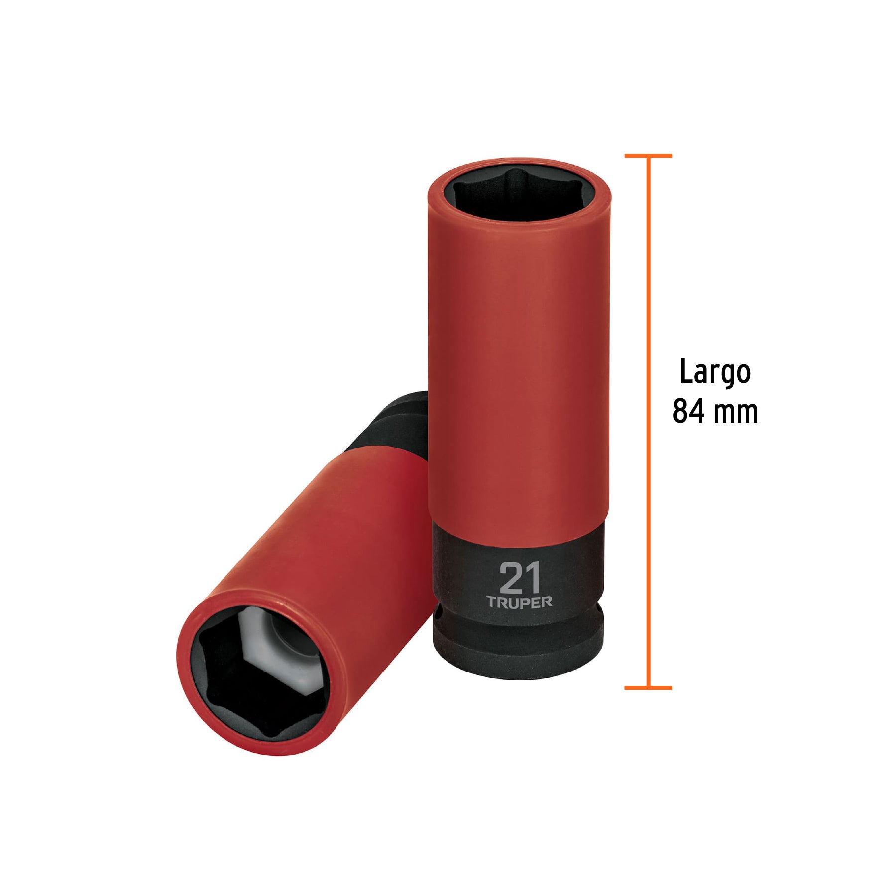 Dado largo impacto prot. plást. 21 mm, 6 puntas, cuadro 1/2"