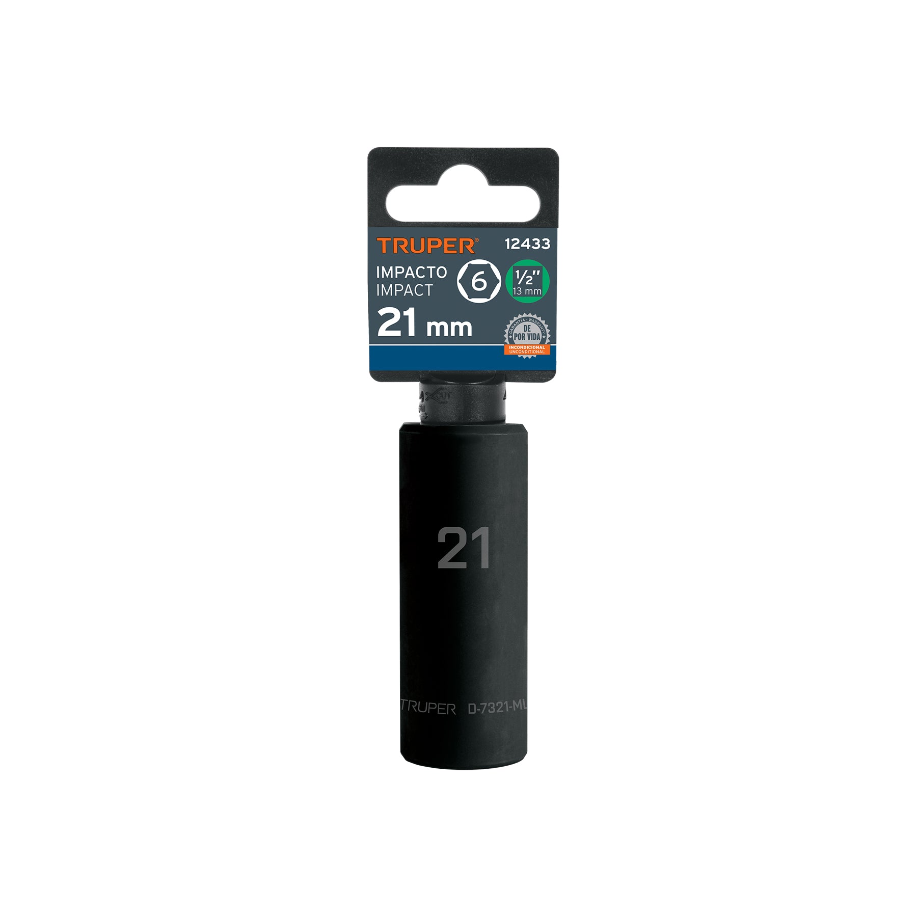 Dado largo cuadro 1/2" de impacto 6 puntas de 21 mm, TRUPER